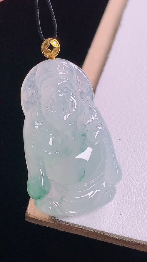 ️18K冰飘花财神吊坠，无裂，尺寸:34.3-30.0-18.9-6.6mm 16