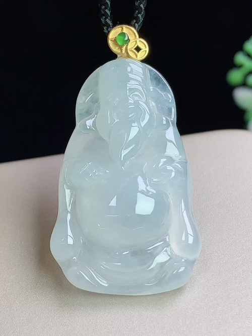 18k金镶冰种财神爷，无裂，尺寸33.6-20.2-5.7mm，L21tgj