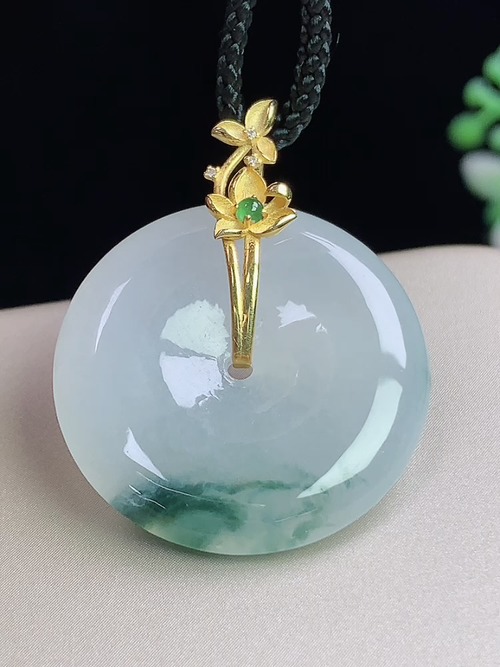 18k金镶冰飘花平安扣，无裂，尺寸24.4-4.6mm，L21tgj