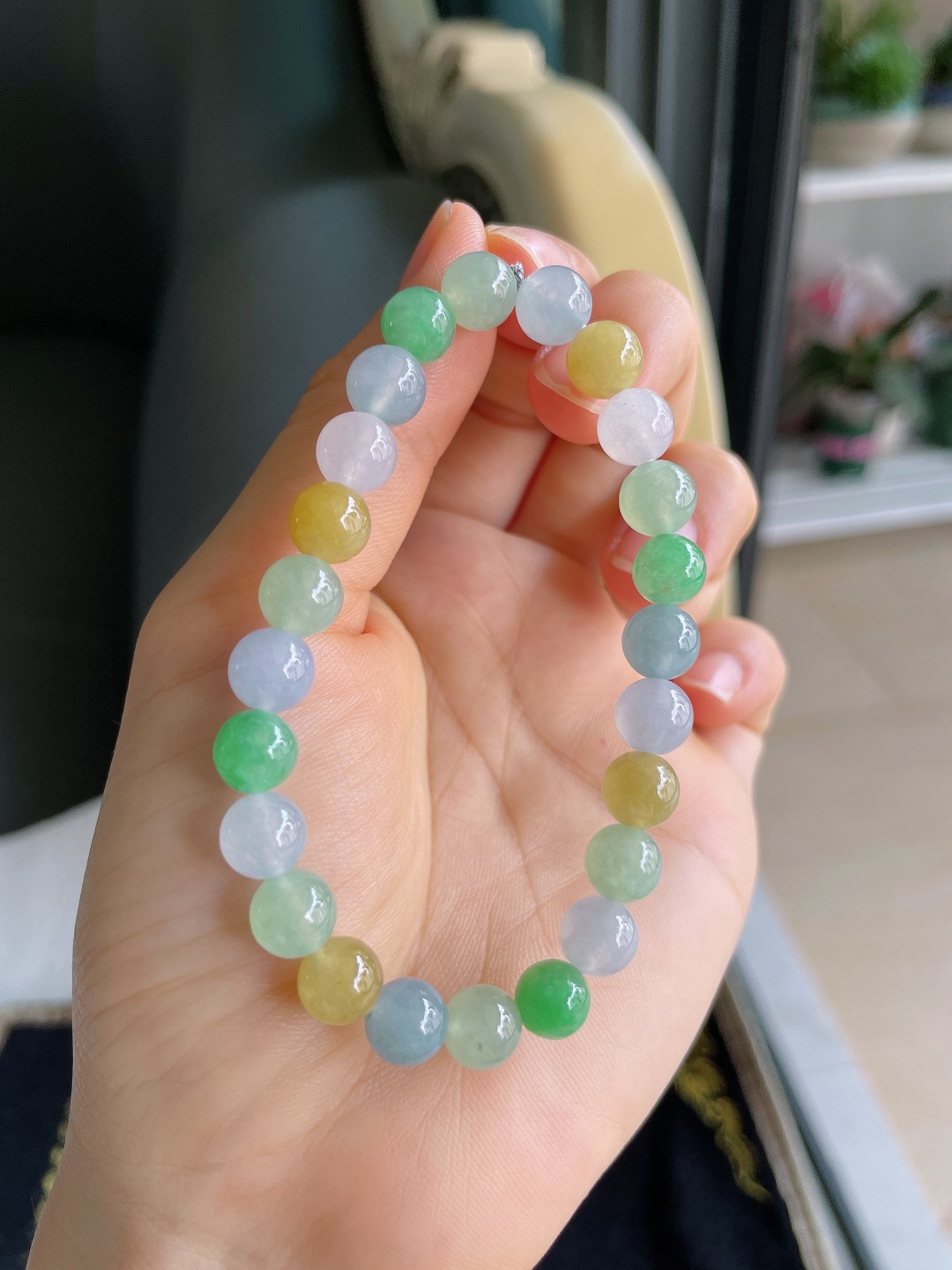 缅甸天然翡翠A货，冰多宝手串，尺寸：7.8mm。【编4311】