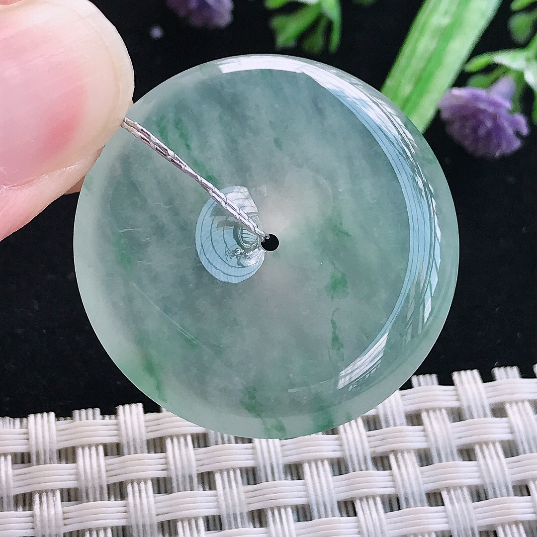 实拍A货翡翠32.3/6老坑冰种果冻冰晴平安扣吊坠翡翠玉扣挂件