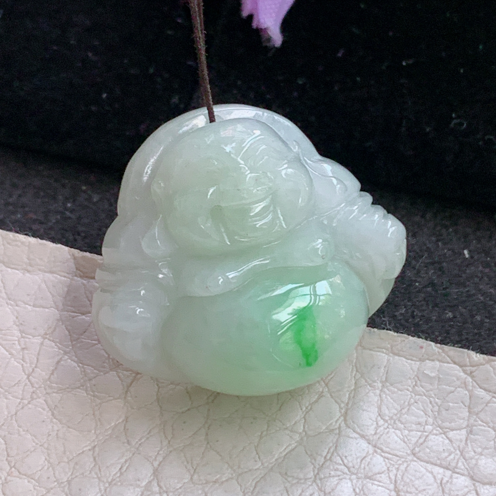 zen自然光28.8*26*12缅甸翡翠佛公吊坠白底青弥勒佛