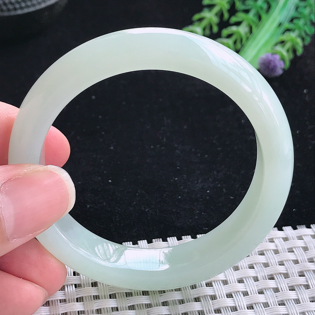 实拍A货翡翠51/11.8/7.9小圈口老坑冰润起胶冰晴绿手镯宽边玉手镯