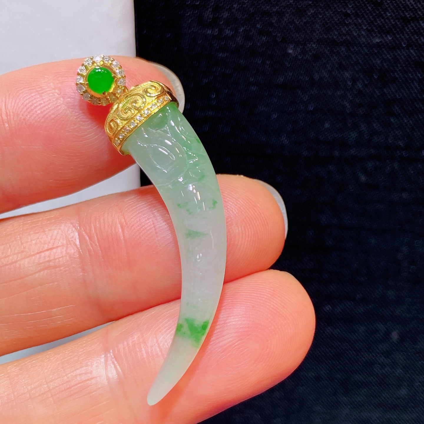 ️冰飘绿狼牙吊坠 无裂 18k金镶嵌 超值性比，38.6-8.3-6.5