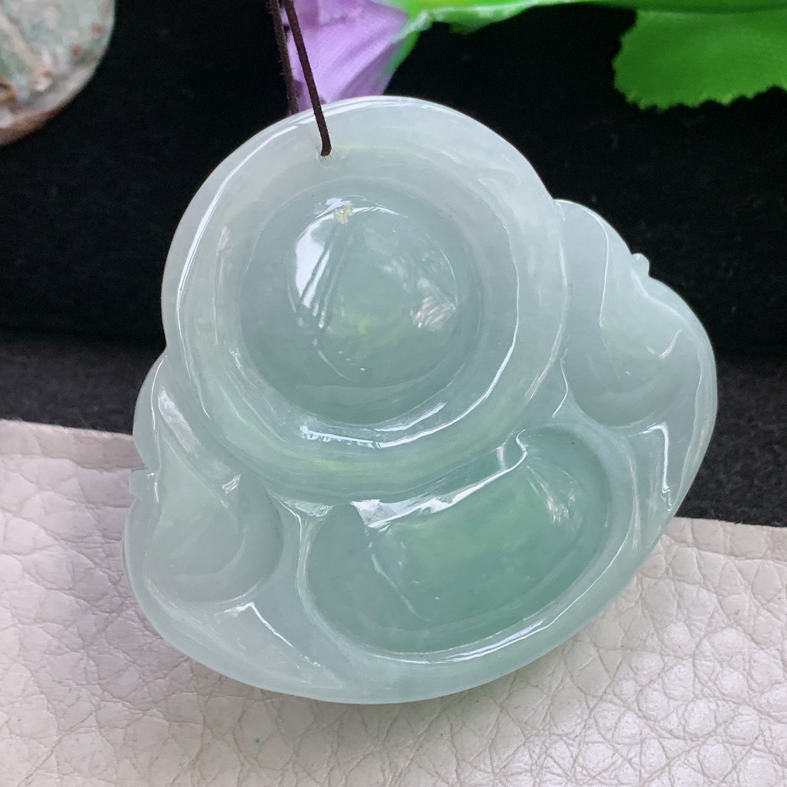 zen自然光43.8*47.6*12.8缅甸翡翠大佛公吊坠白底青弥勒佛项坠