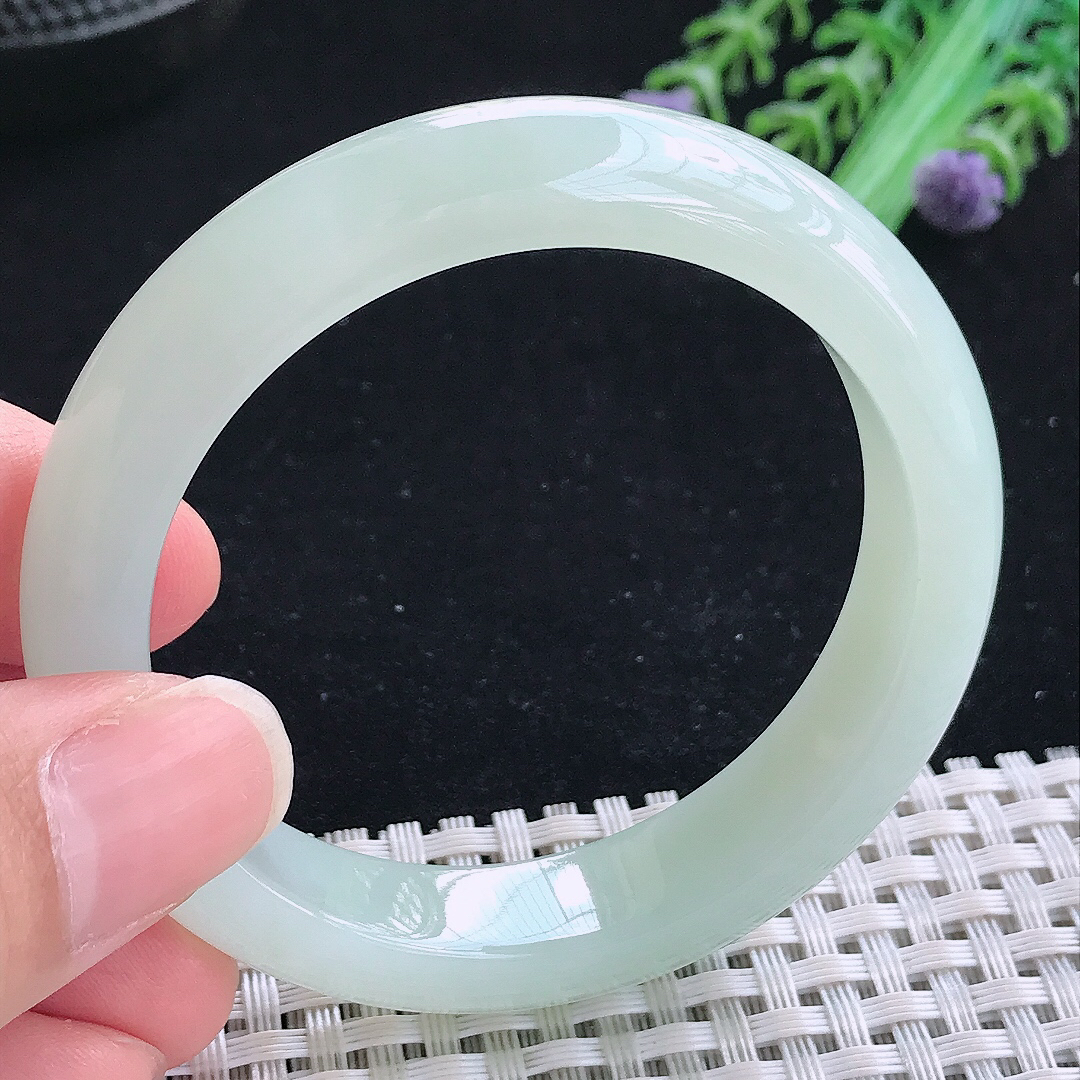 实拍A货翡翠51/11.8/7.9小圈口老坑冰润起胶冰晴绿手镯宽边玉手镯
