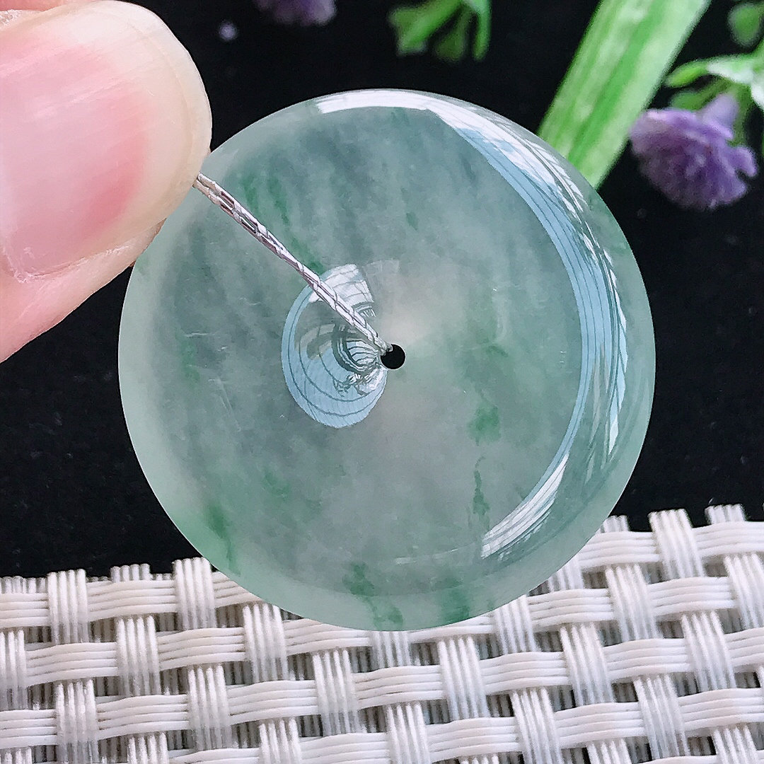 实拍A货翡翠32.3/6老坑冰种果冻冰晴平安扣吊坠翡翠玉扣挂件