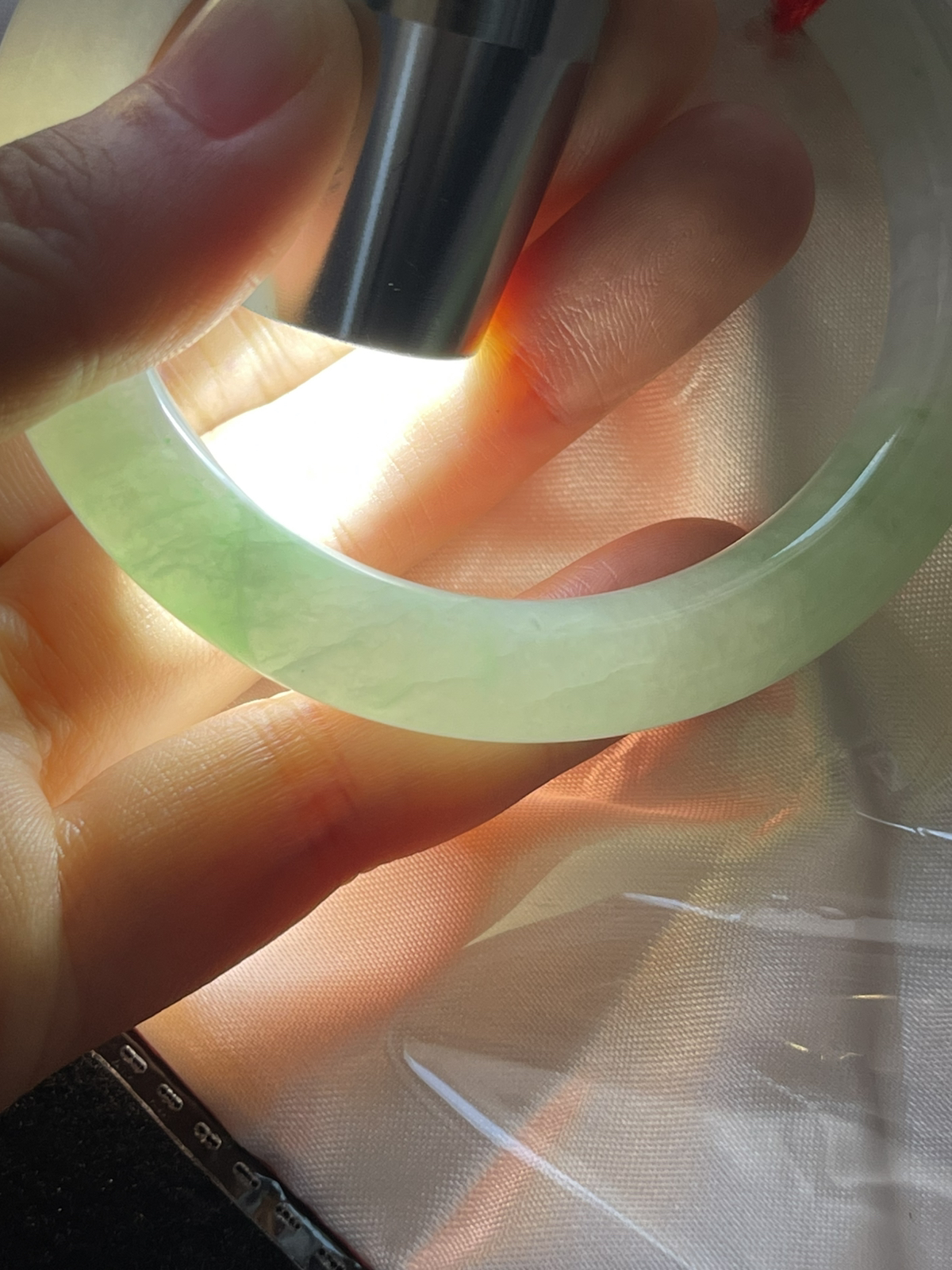圈口51.5，冰糯飘花翡翠圆条手镯