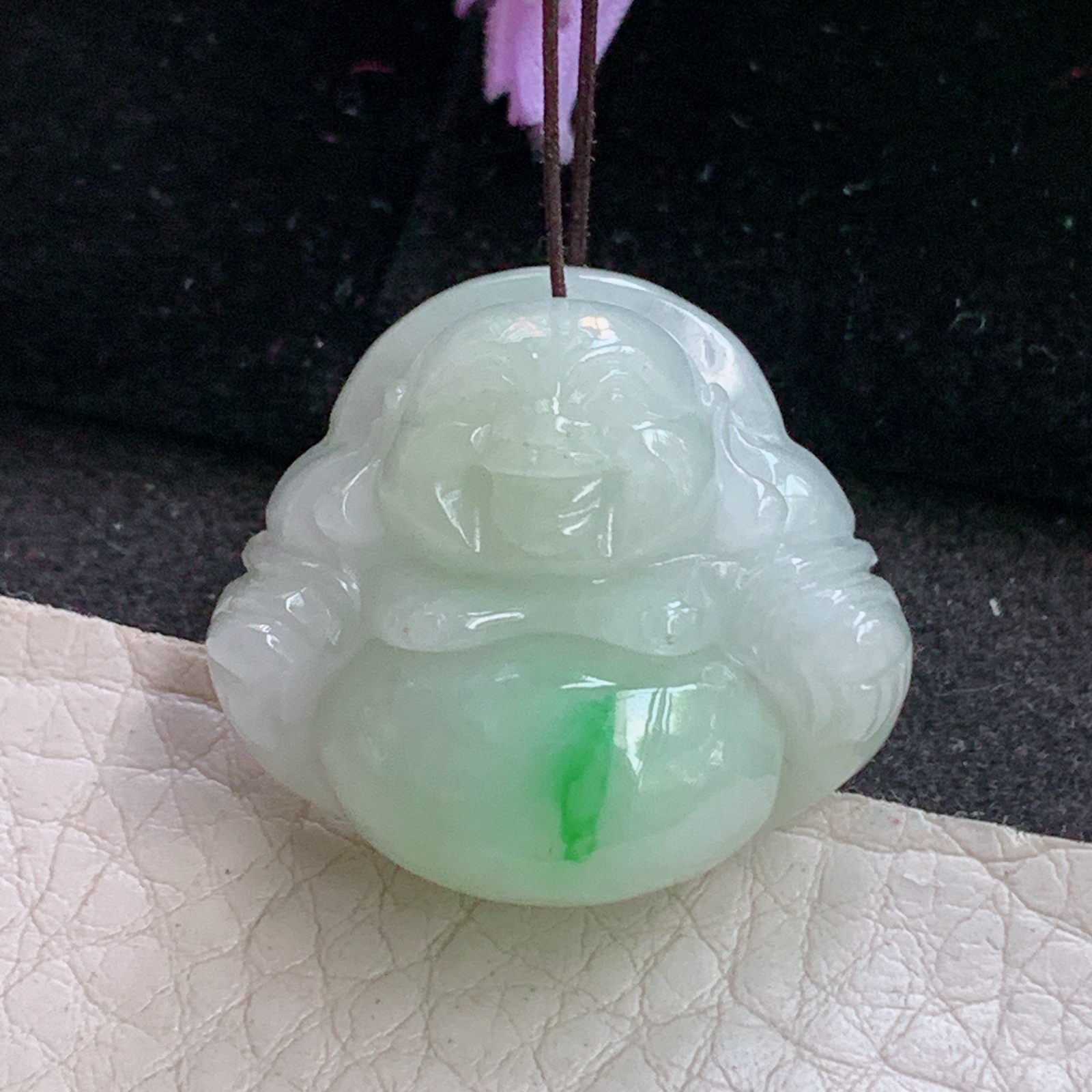 zen自然光28.8*26*12缅甸翡翠佛公吊坠白底青弥勒佛