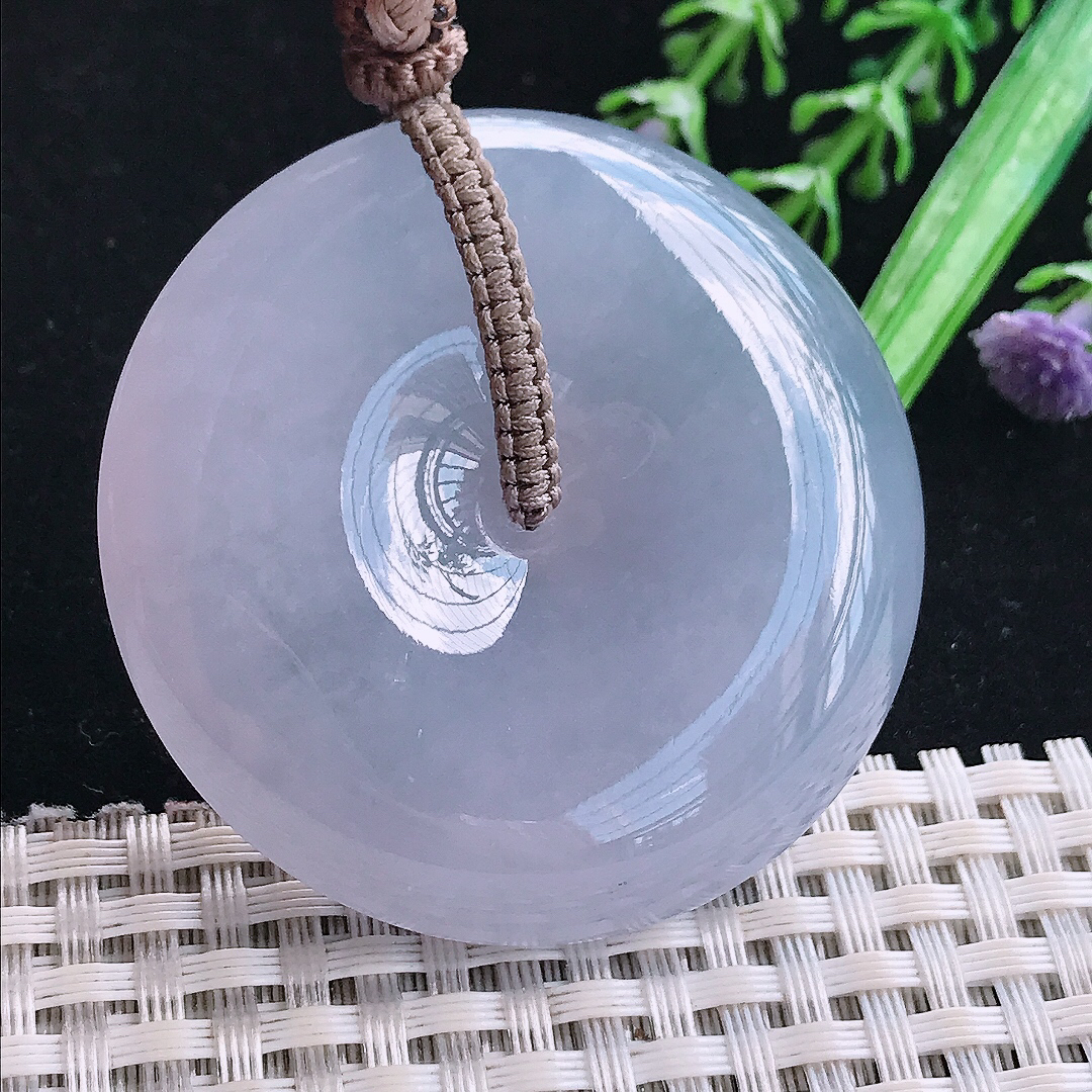 实拍A货翡翠50/12老坑冰润浓艳紫罗兰大平安扣吊坠翡翠玉扣挂件