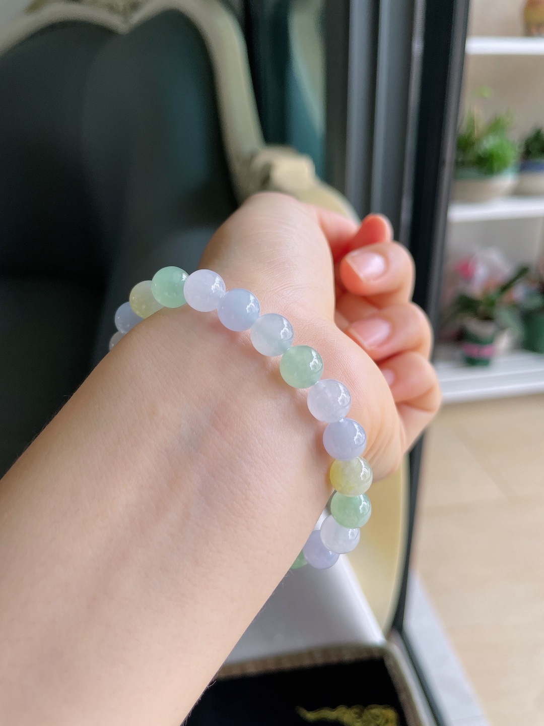 天然翡翠A货，冰多宝手串，尺寸：8mm。【编4299】