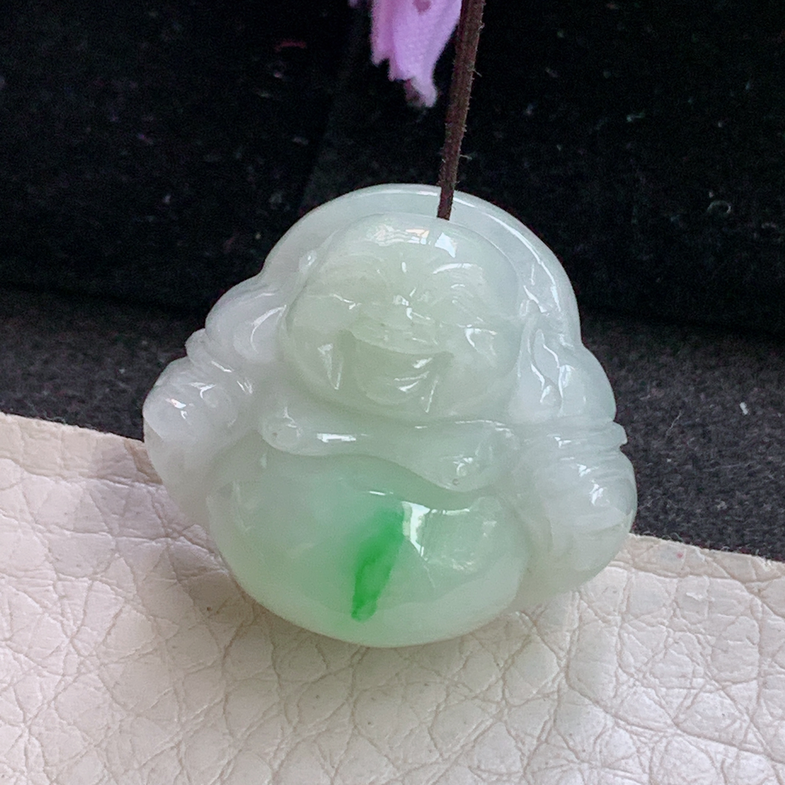 zen自然光28.8*26*12缅甸翡翠佛公吊坠白底青弥勒佛