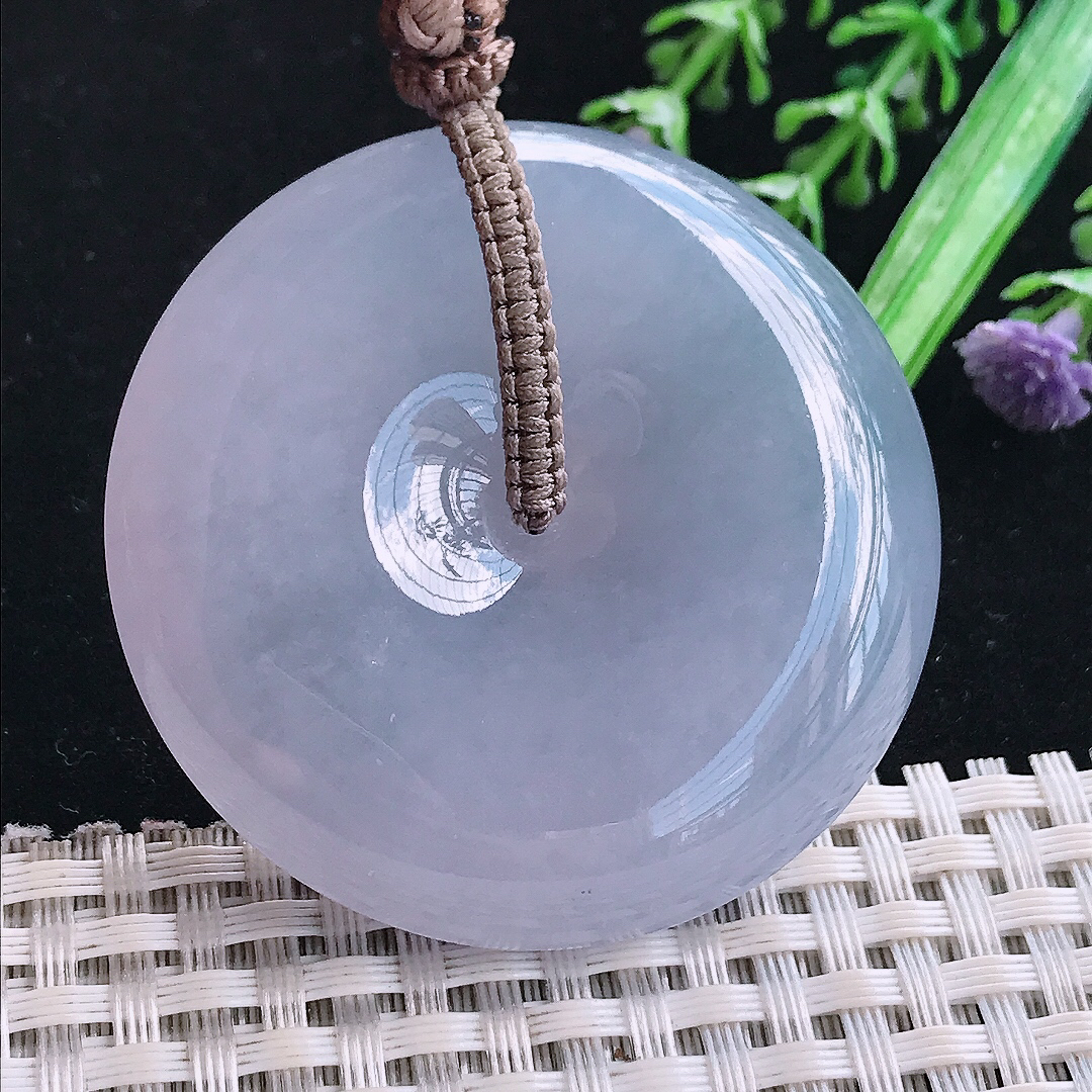 实拍A货翡翠50/12老坑冰润浓艳紫罗兰大平安扣吊坠翡翠玉扣挂件