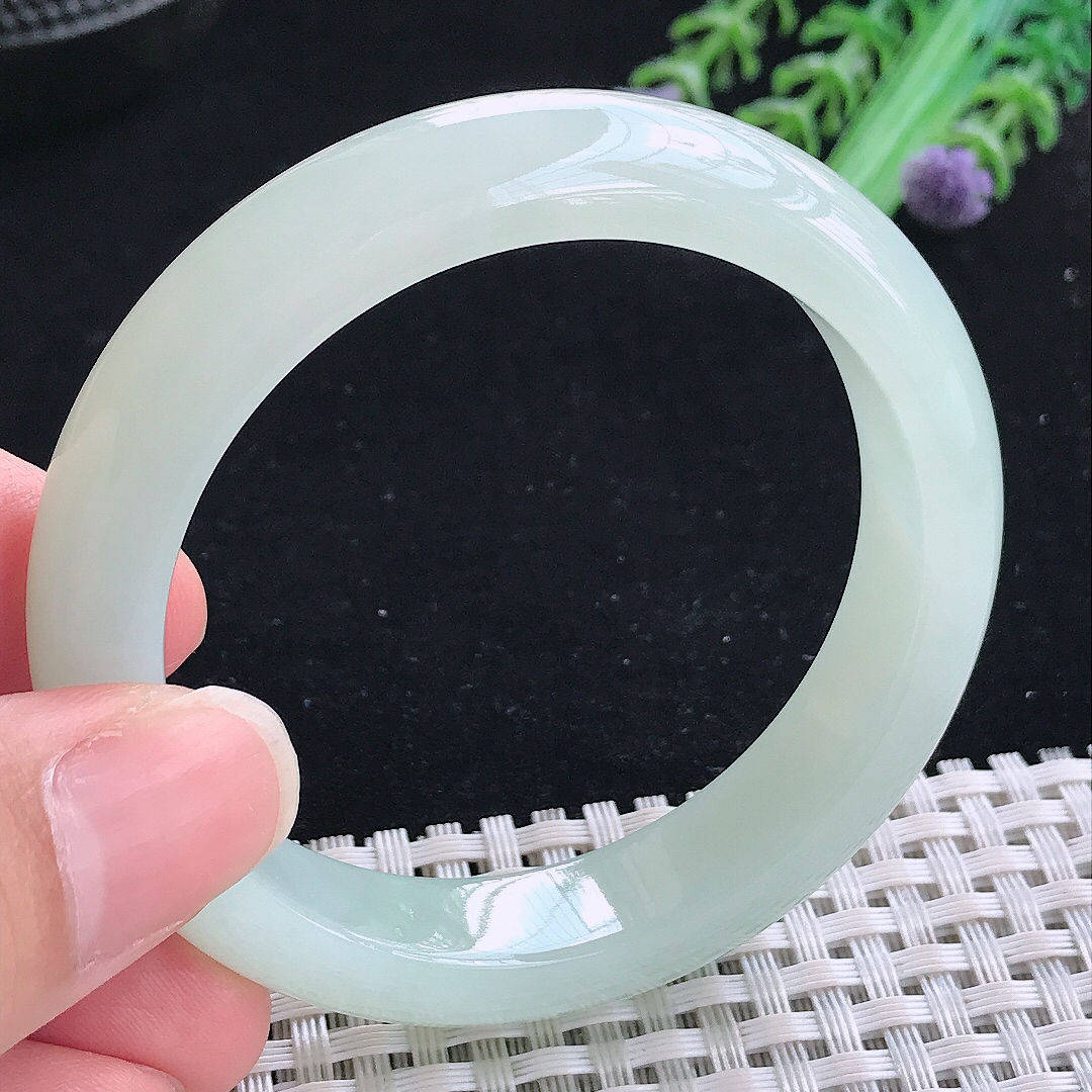 实拍A货翡翠51/11.8/7.9小圈口老坑冰润起胶冰晴绿手镯宽边玉手镯