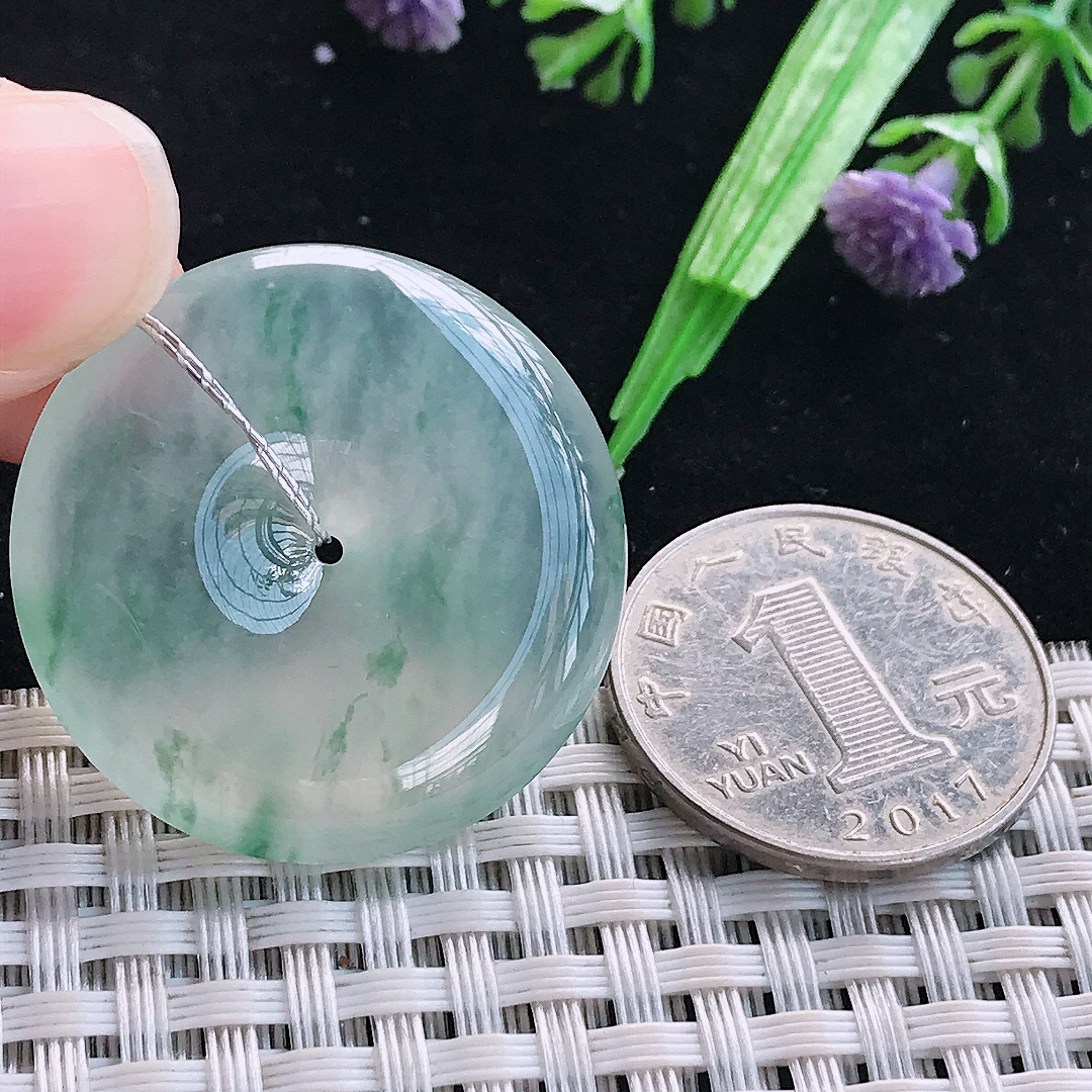 实拍A货翡翠32.3/6老坑冰种果冻冰晴平安扣吊坠翡翠玉扣挂件