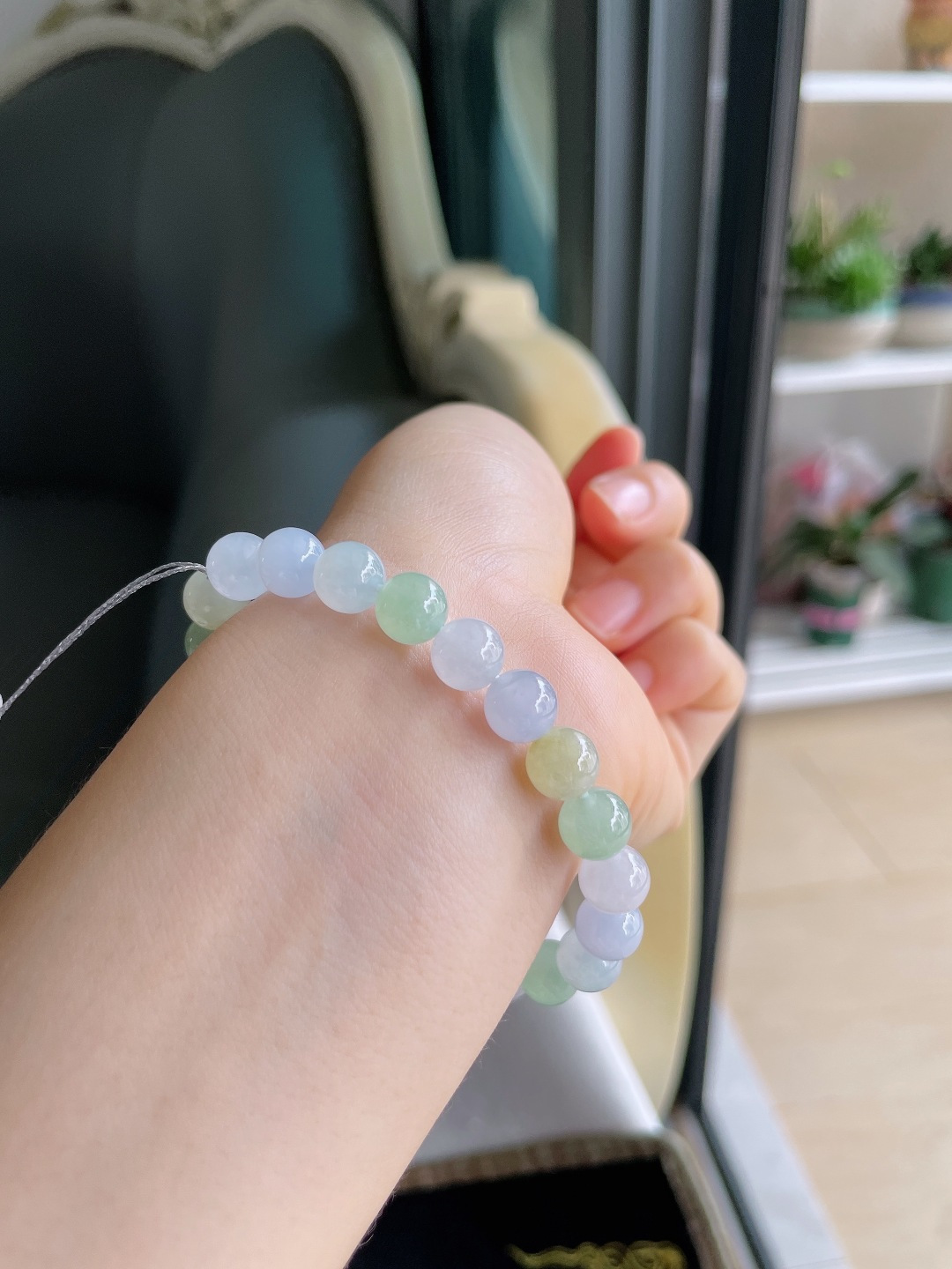 天然翡翠A货，冰多宝手串，尺寸：8mm。【编4299】