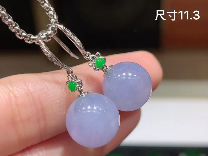 18K 冰紫转运珠耳坠 无裂 尺寸，11.3