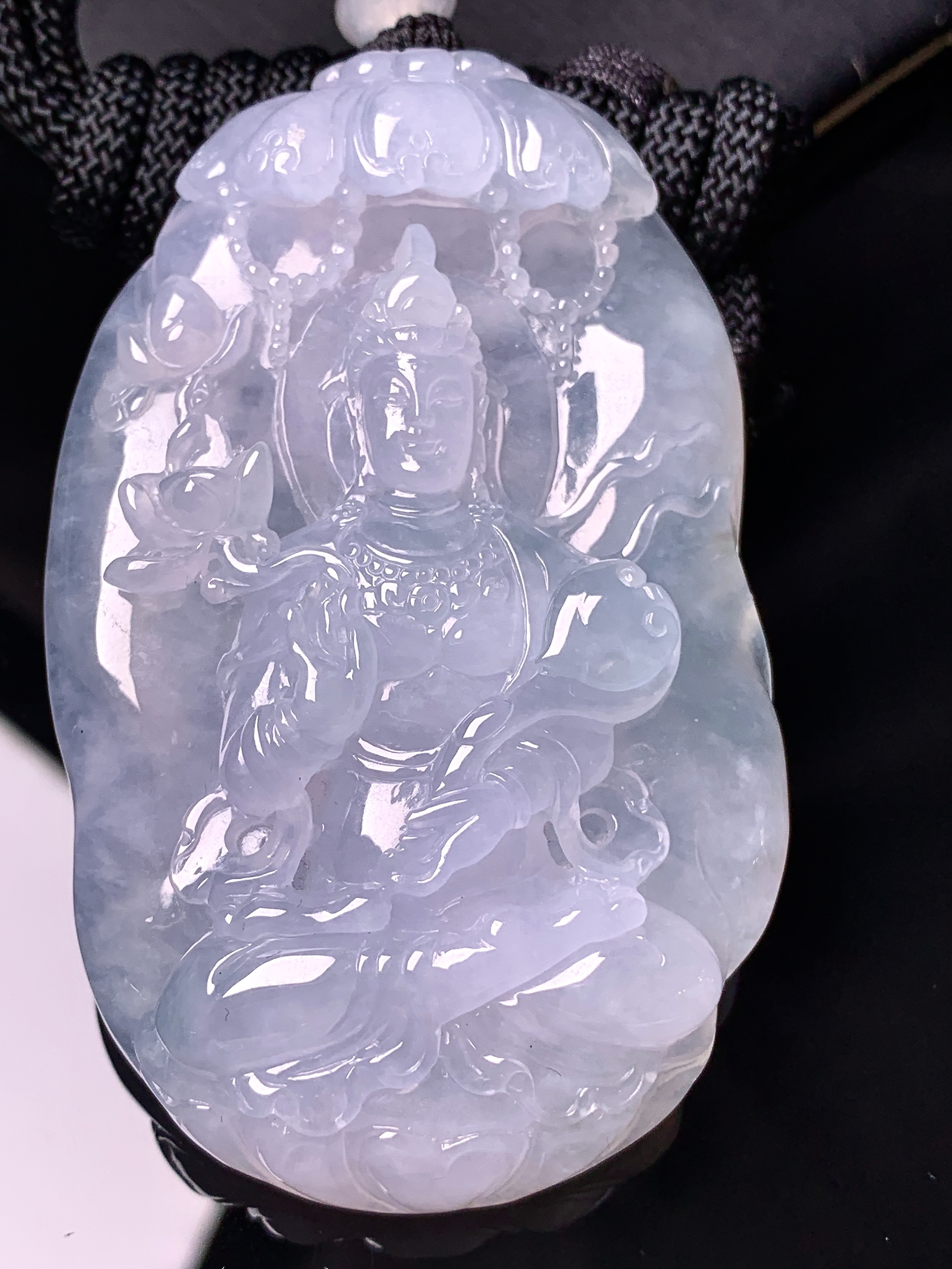 冰种度母观音菩萨吊坠 玉质细腻 色泽艳丽清新 整体尺寸67.8*42*12 a5