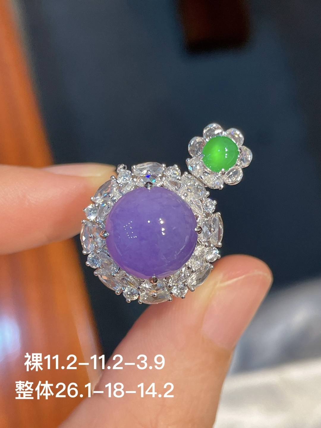 蛋面戒指+蛋面吊坠（两用款）无裂，18k金镶嵌，11.2-11.2-3.9