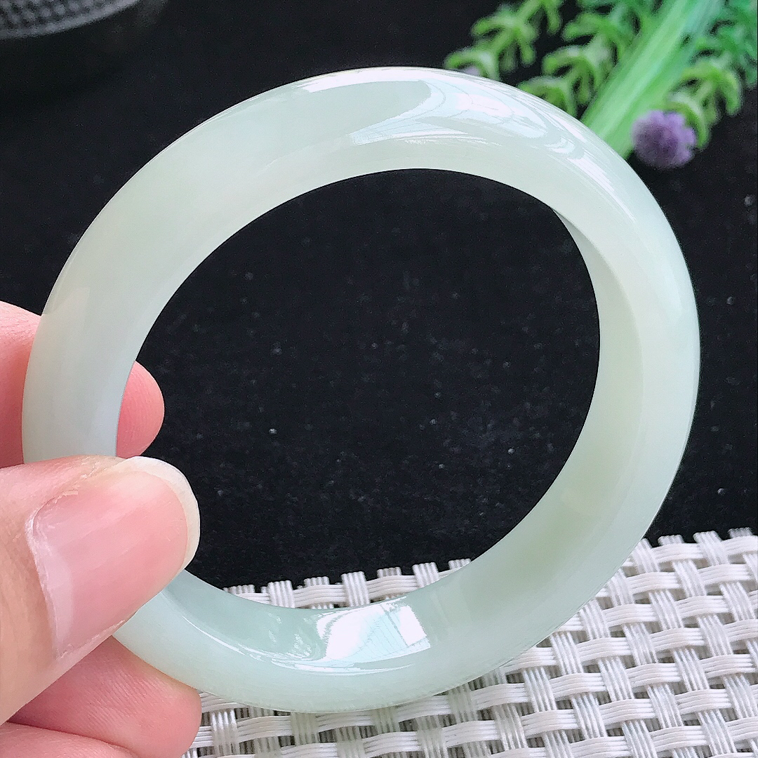 实拍A货翡翠51/11.8/7.9小圈口老坑冰润起胶冰晴绿手镯宽边玉手镯