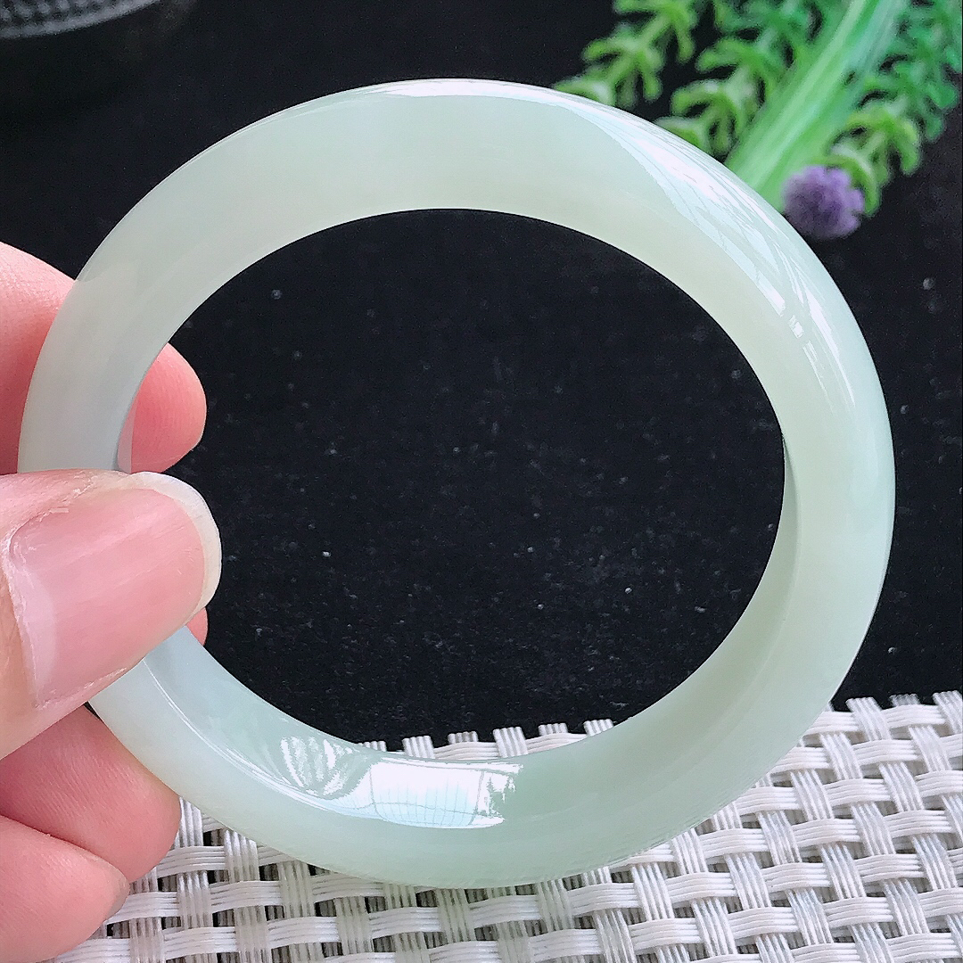 实拍A货翡翠51/11.8/7.9小圈口老坑冰润起胶冰晴绿手镯宽边玉手镯