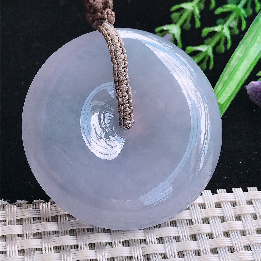 实拍A货翡翠50/12老坑冰润浓艳紫罗兰大平安扣吊坠翡翠玉扣挂件