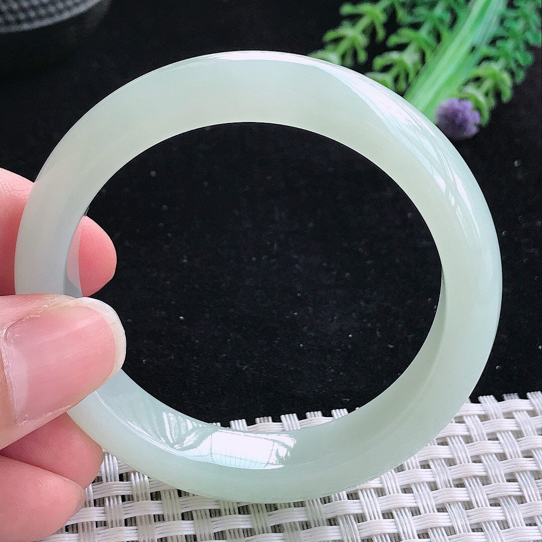 实拍A货翡翠51/11.8/7.9小圈口老坑冰润起胶冰晴绿手镯宽边玉手镯