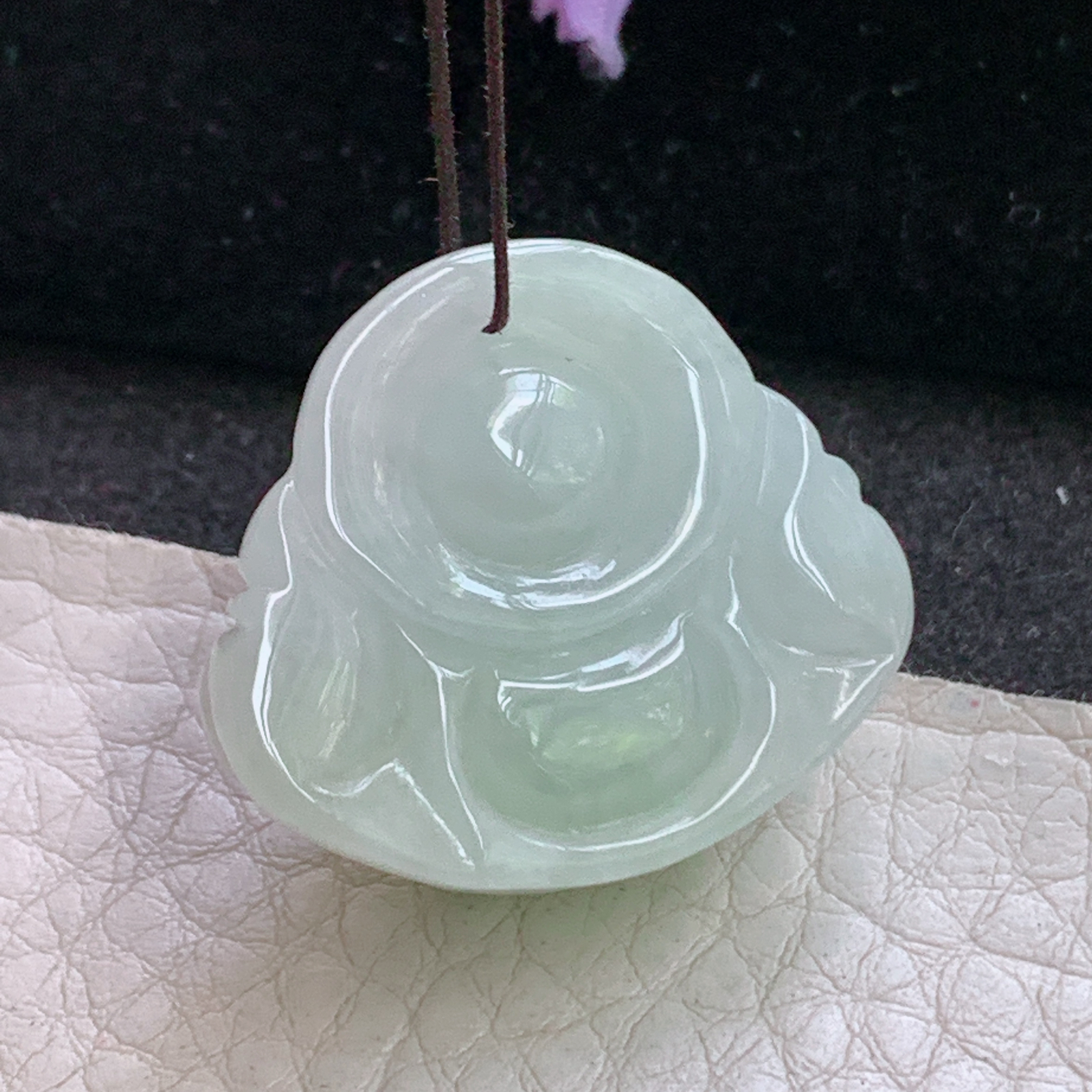 zen自然光28.8*26*12缅甸翡翠佛公吊坠白底青弥勒佛