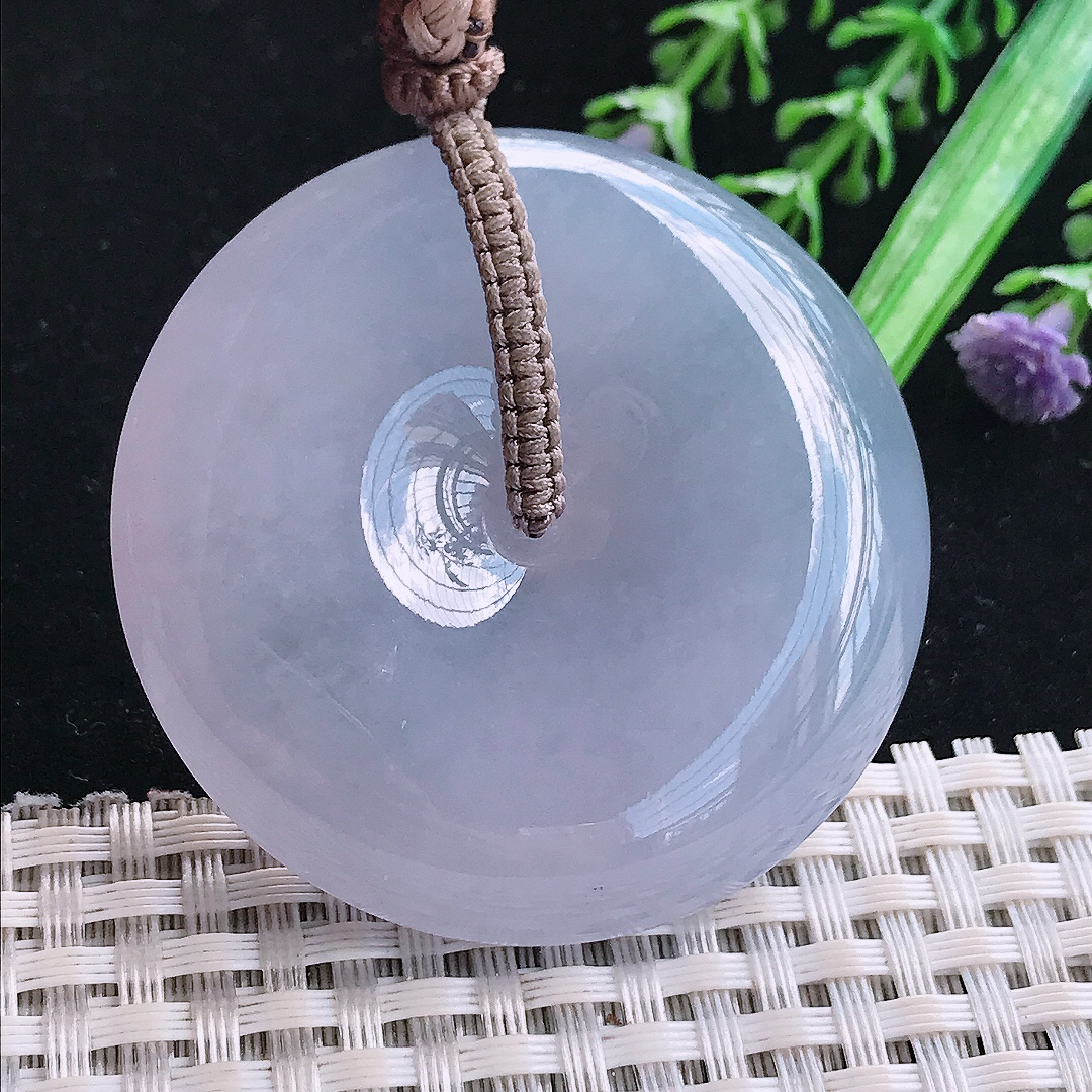 实拍A货翡翠50/12老坑冰润浓艳紫罗兰大平安扣吊坠翡翠玉扣挂件