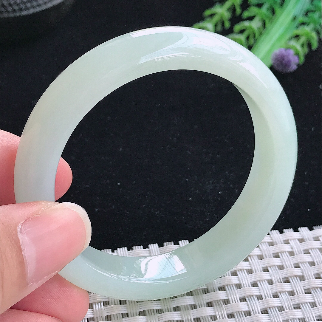 实拍A货翡翠51/11.8/7.9小圈口老坑冰润起胶冰晴绿手镯宽边玉手镯