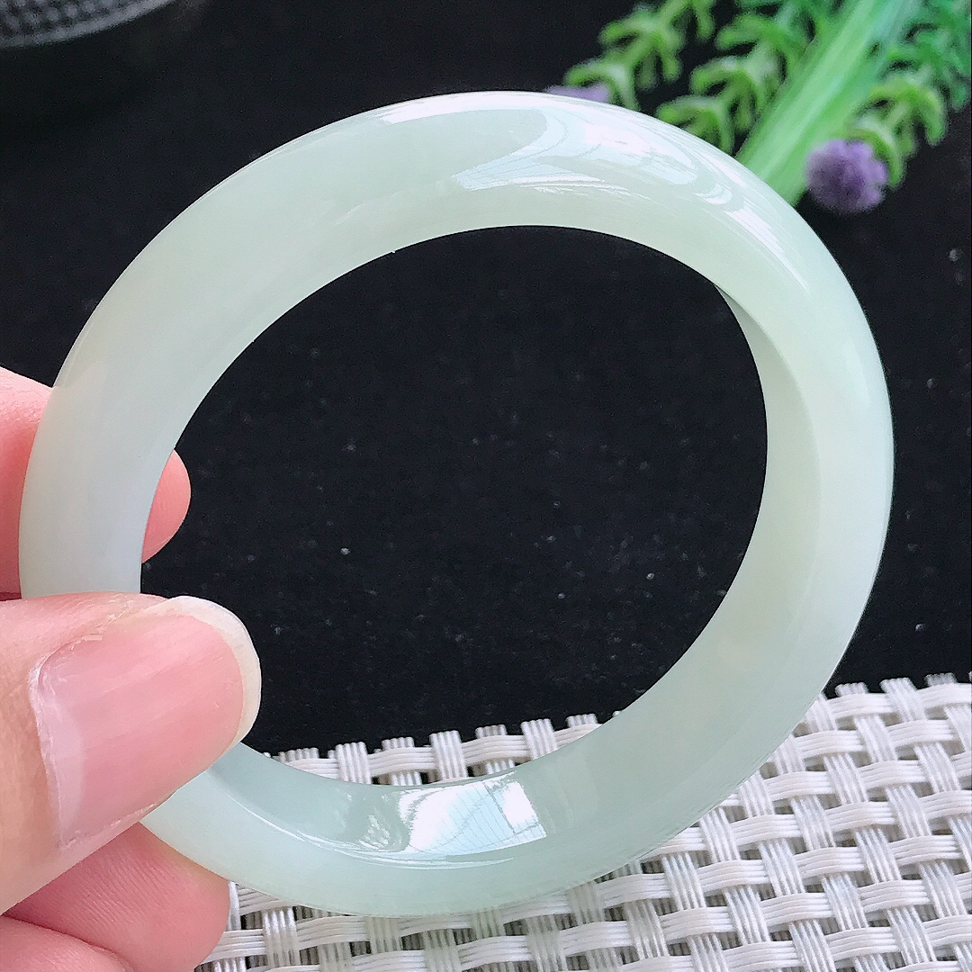 实拍A货翡翠51/11.8/7.9小圈口老坑冰润起胶冰晴绿手镯宽边玉手镯