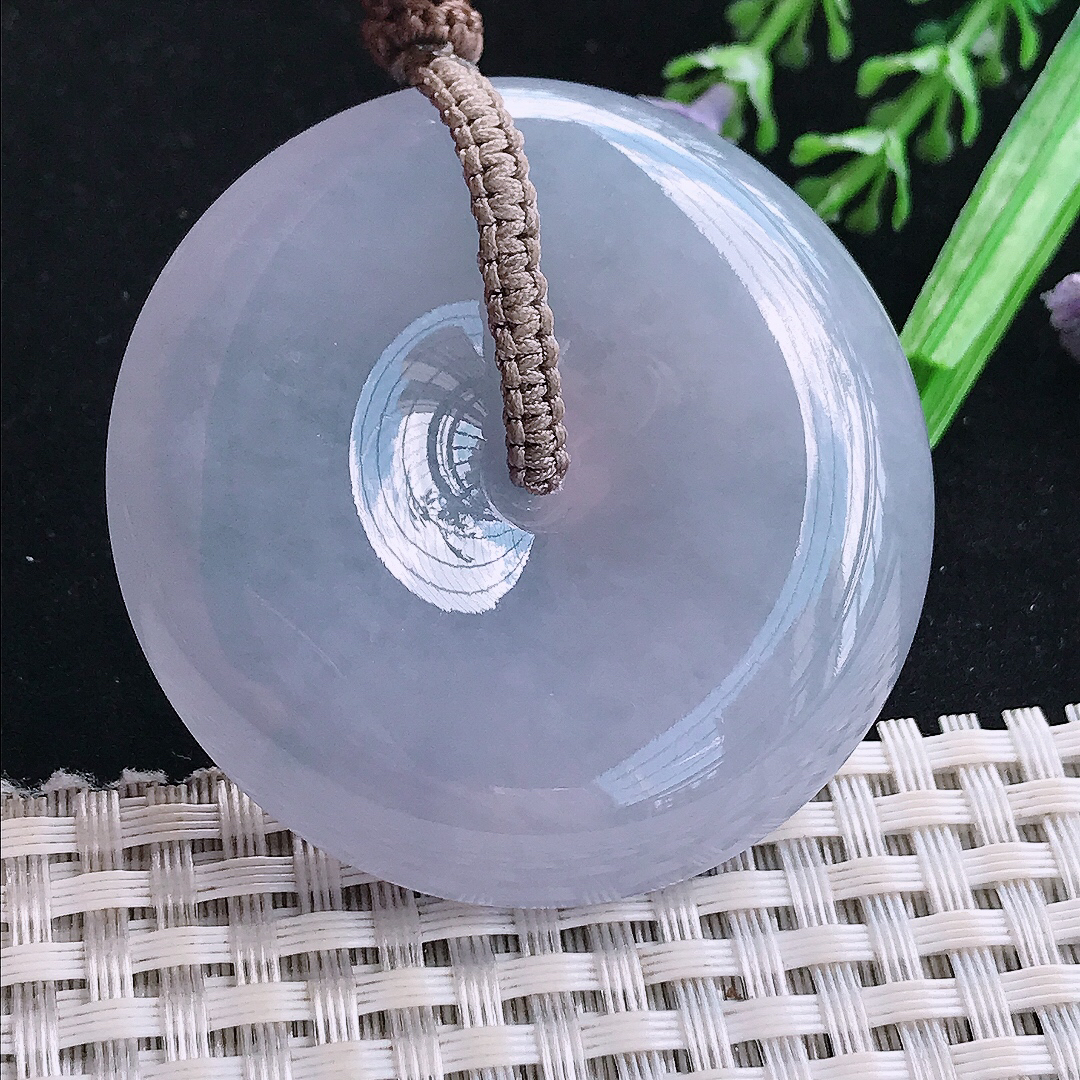 实拍A货翡翠50/12老坑冰润浓艳紫罗兰大平安扣吊坠翡翠玉扣挂件