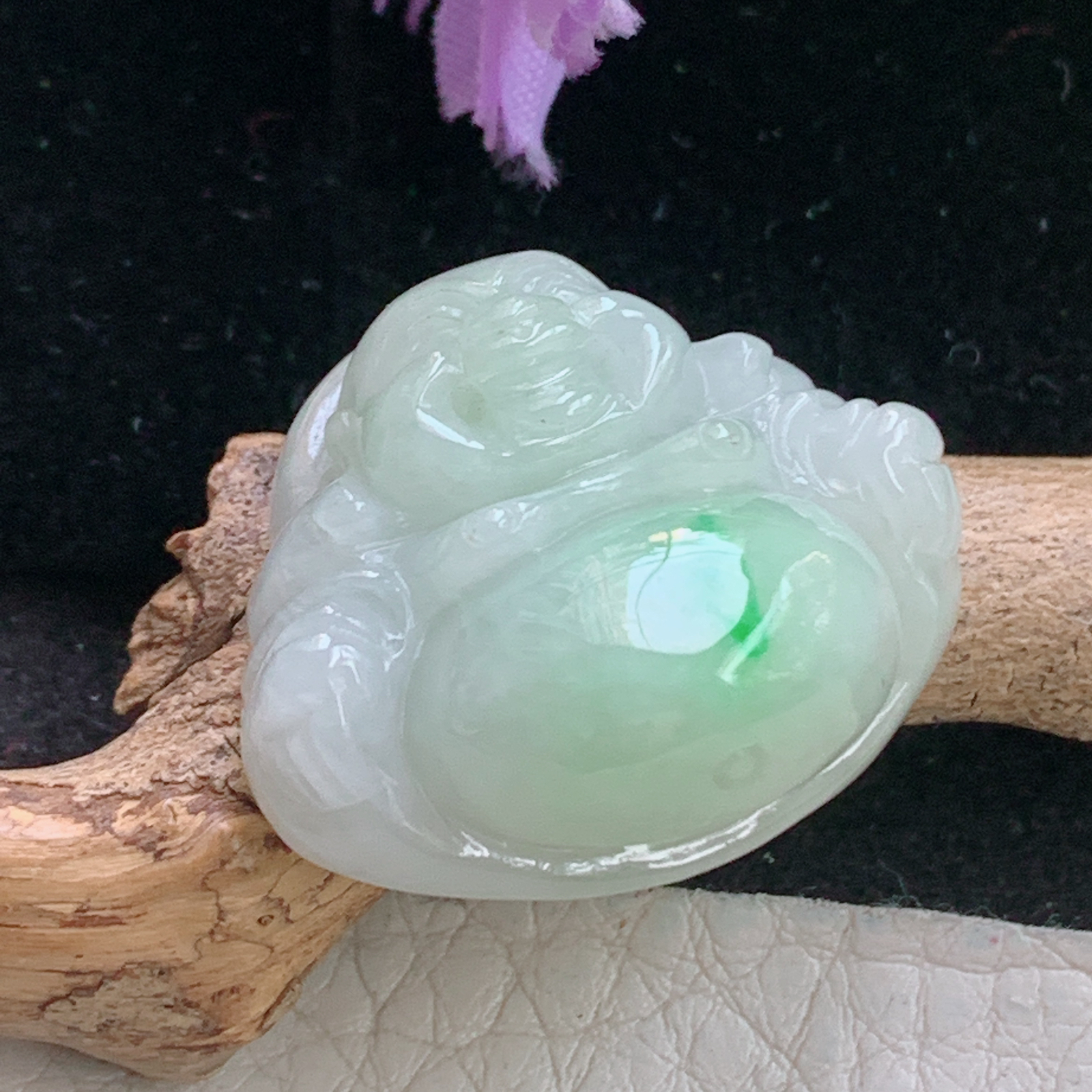zen自然光28.8*26*12缅甸翡翠佛公吊坠白底青弥勒佛