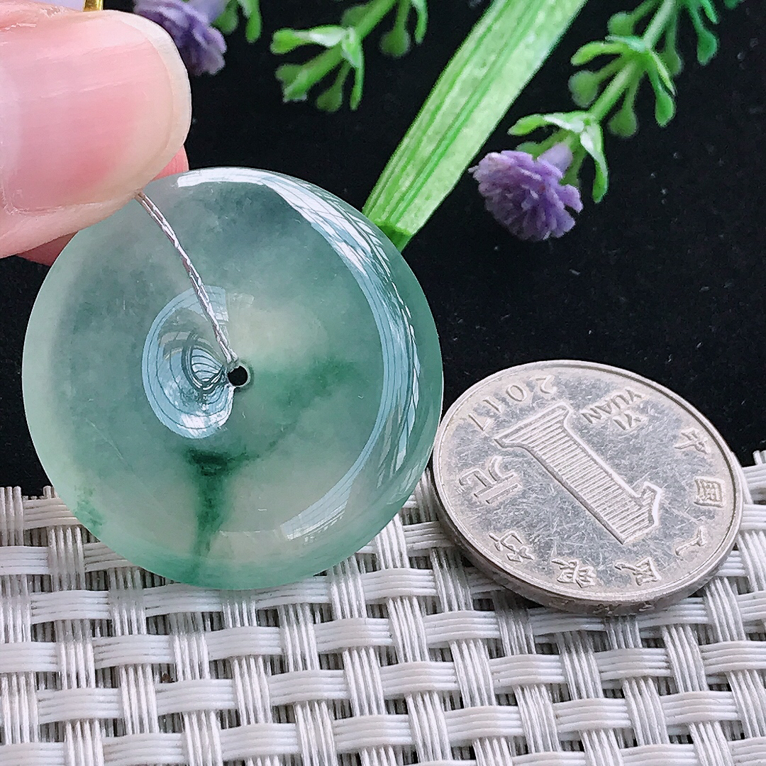 实拍A货翡翠32.2/6老坑冰种果冻冰晴平安扣吊坠翡翠玉挂件