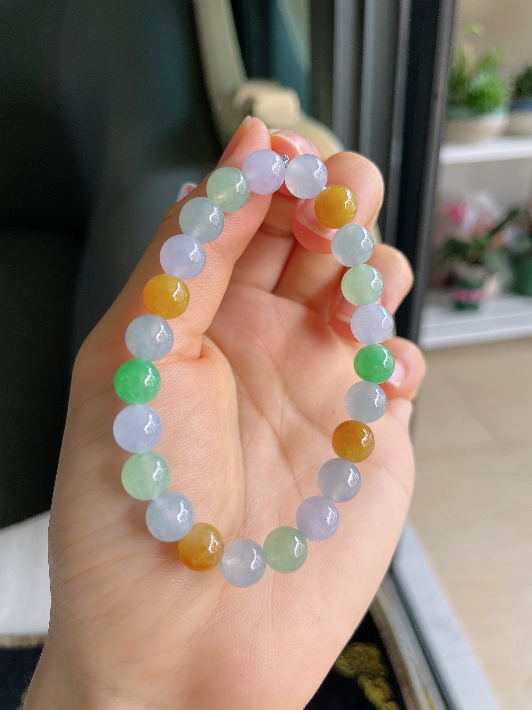 缅甸天然翡翠A货，冰多宝手串，尺寸：7.8mm。【编4304】