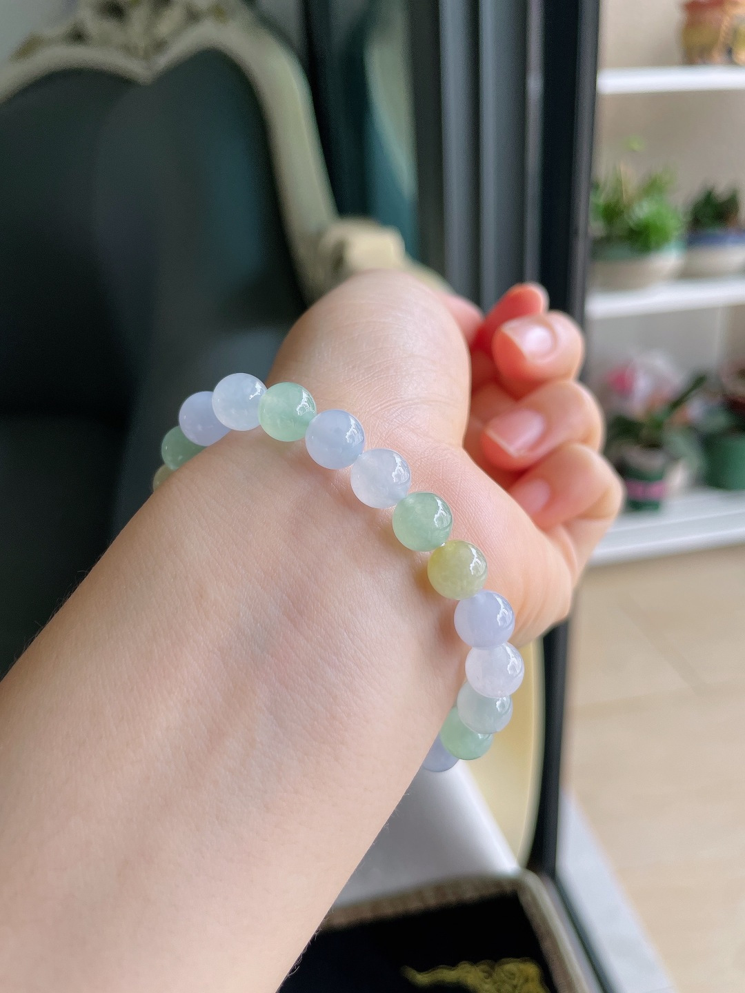 天然翡翠A货，冰多宝手串，尺寸：8mm。【编4297】