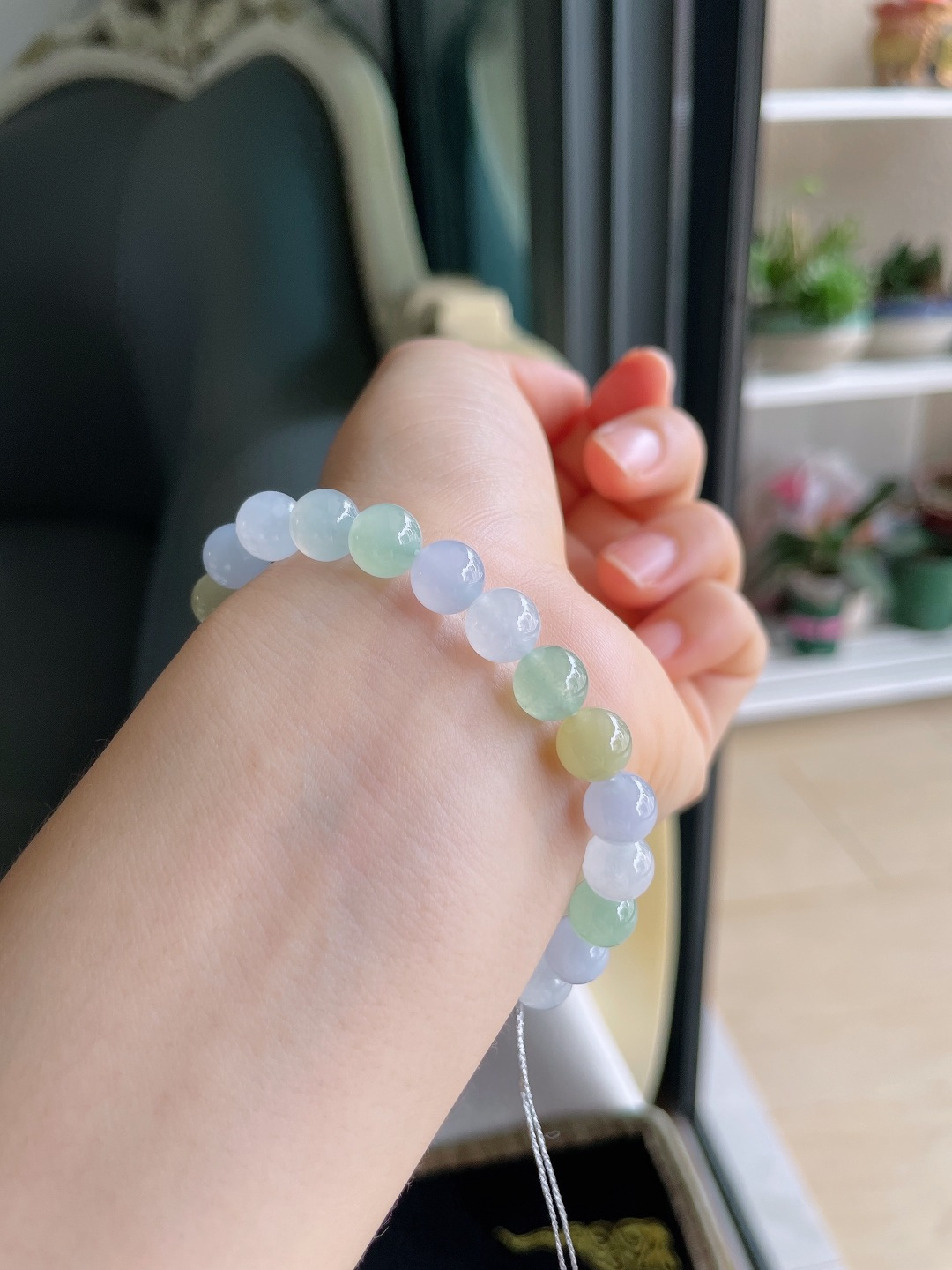 天然翡翠A货，冰多宝手串，尺寸：8mm。【编4297】