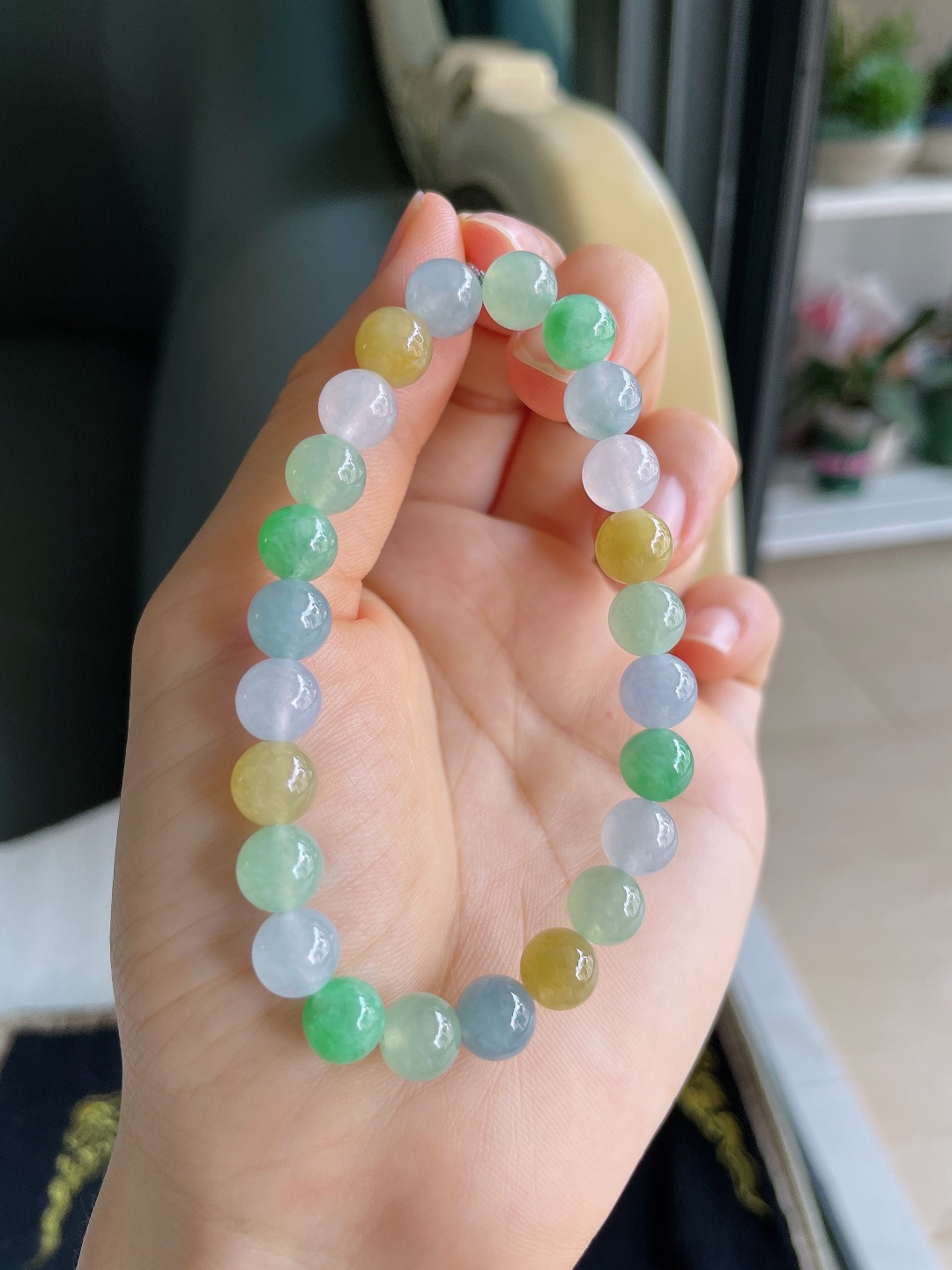 缅甸天然翡翠A货，冰多宝手串，尺寸：7.8mm。【编4311】