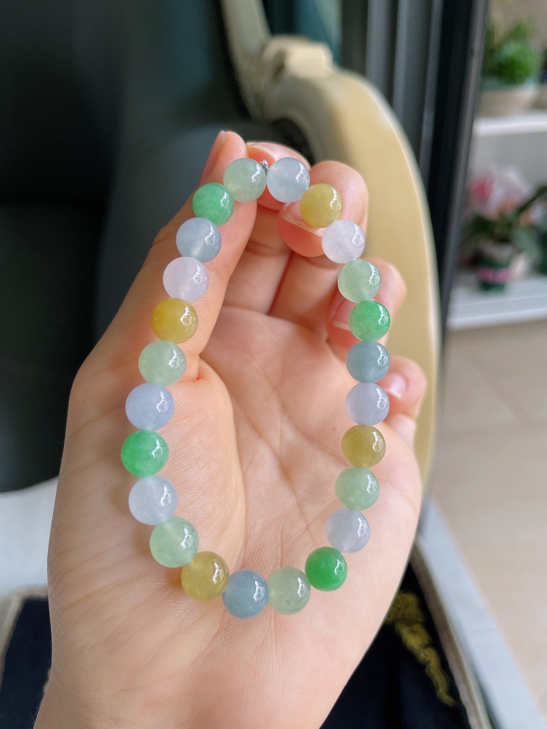 缅甸天然翡翠A货，冰多宝手串，尺寸：7.8mm。【编4311】