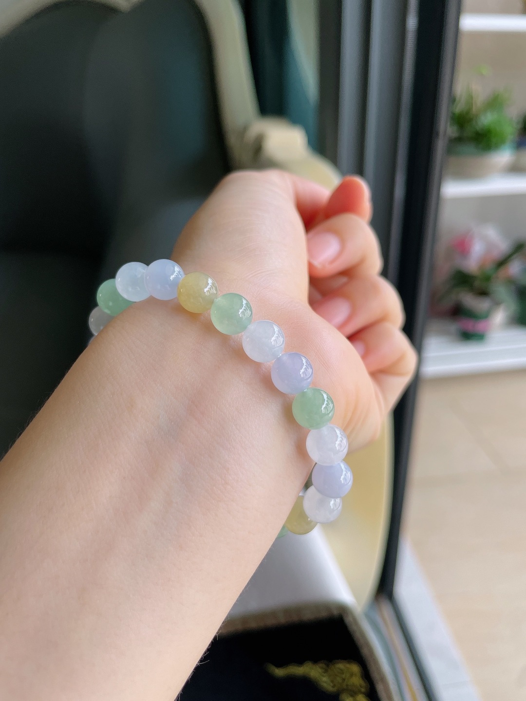 天然翡翠A货，冰多宝手串，尺寸：8mm。【编4298】