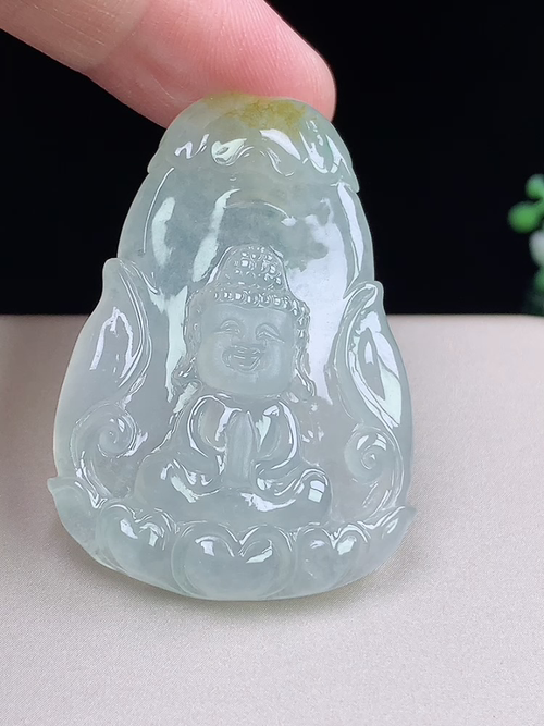 冰飘黄翡大日如来，无裂，尺寸43.2-29.8-5.0mm，L23hey