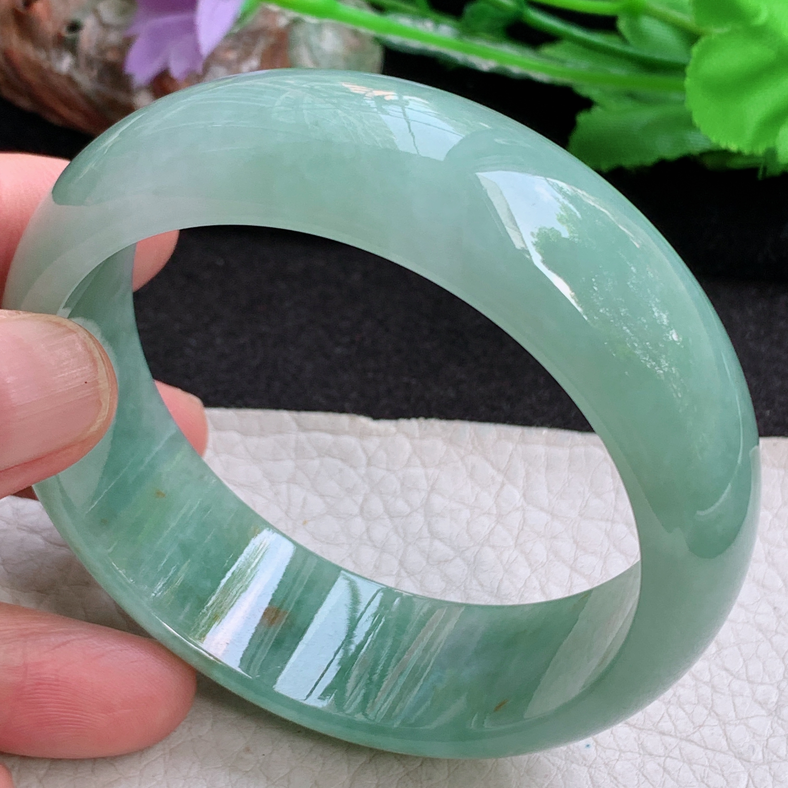 hh稀有款59*20*7.6轮胎镯 缅甸翡翠a货玉手镯 满绿飘花正圈玉手环