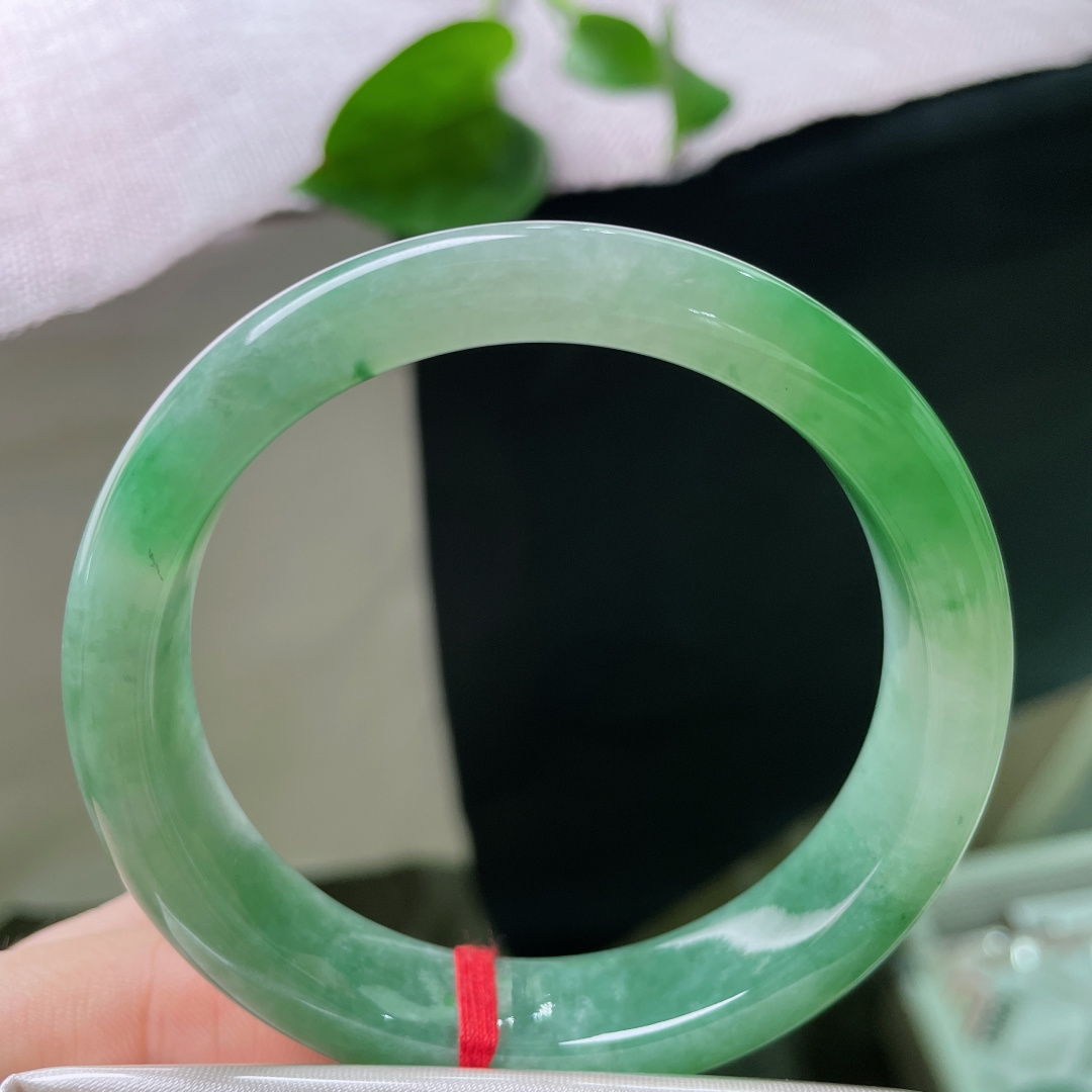 56.8/12.4/8.6，绿底正圈，翠色鲜活，玉质通透光亮，上手端庄优雅，晶体，ss53375a