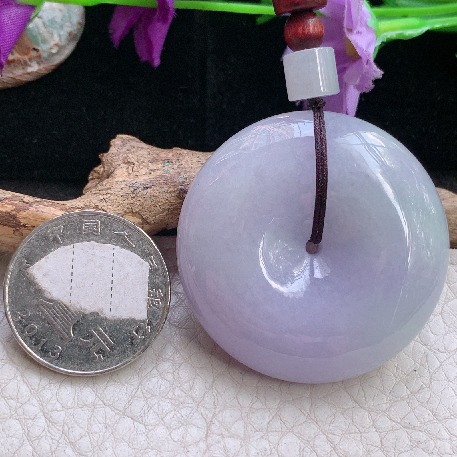 zen自然光41*12.8缅甸翡翠紫罗兰大平安扣项坠 玉扣毛衣坠