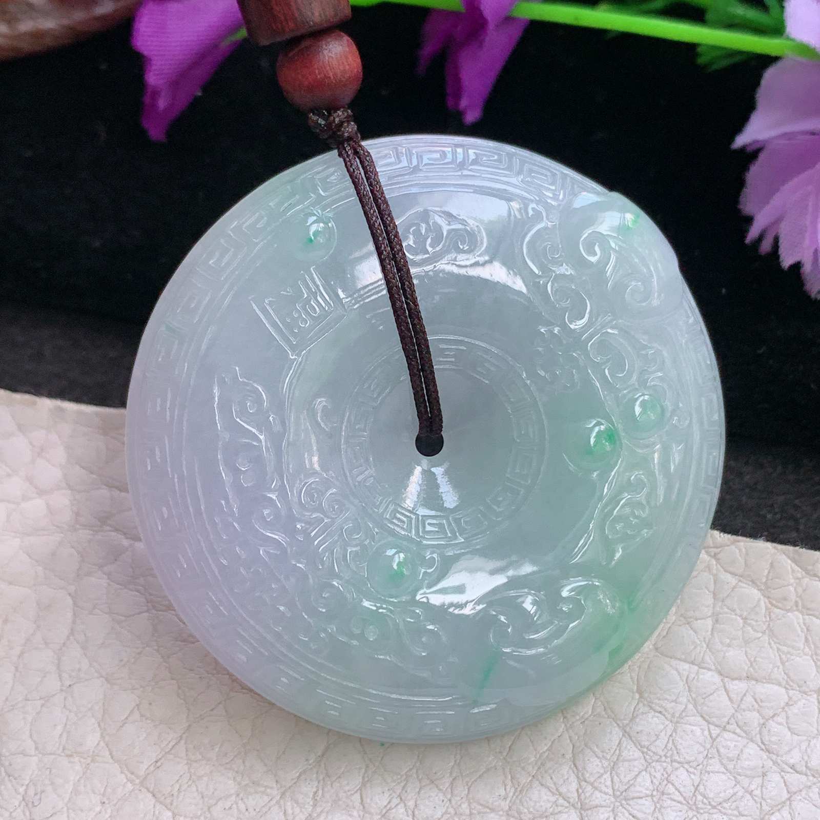 zen自然光47*11缅甸翡翠雕花平安扣项坠怀古玉扣毛衣坠