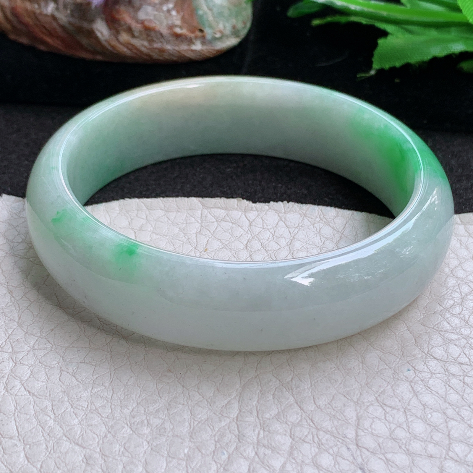 hh实拍57*15.5*7.6轮胎镯 缅甸翡翠a货玉手镯 三彩胶感正圈玉手环