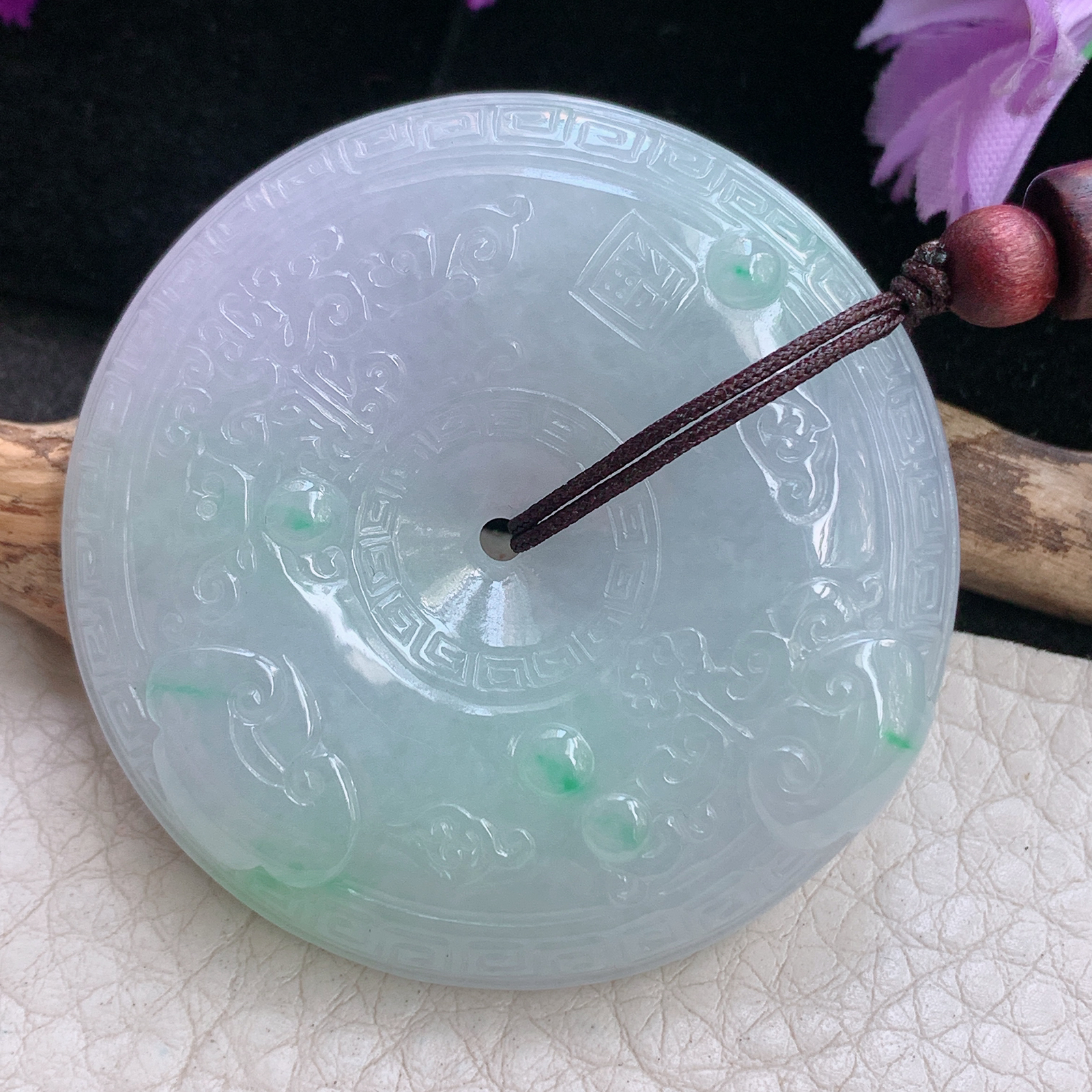 zen自然光47*11缅甸翡翠雕花平安扣项坠怀古玉扣毛衣坠