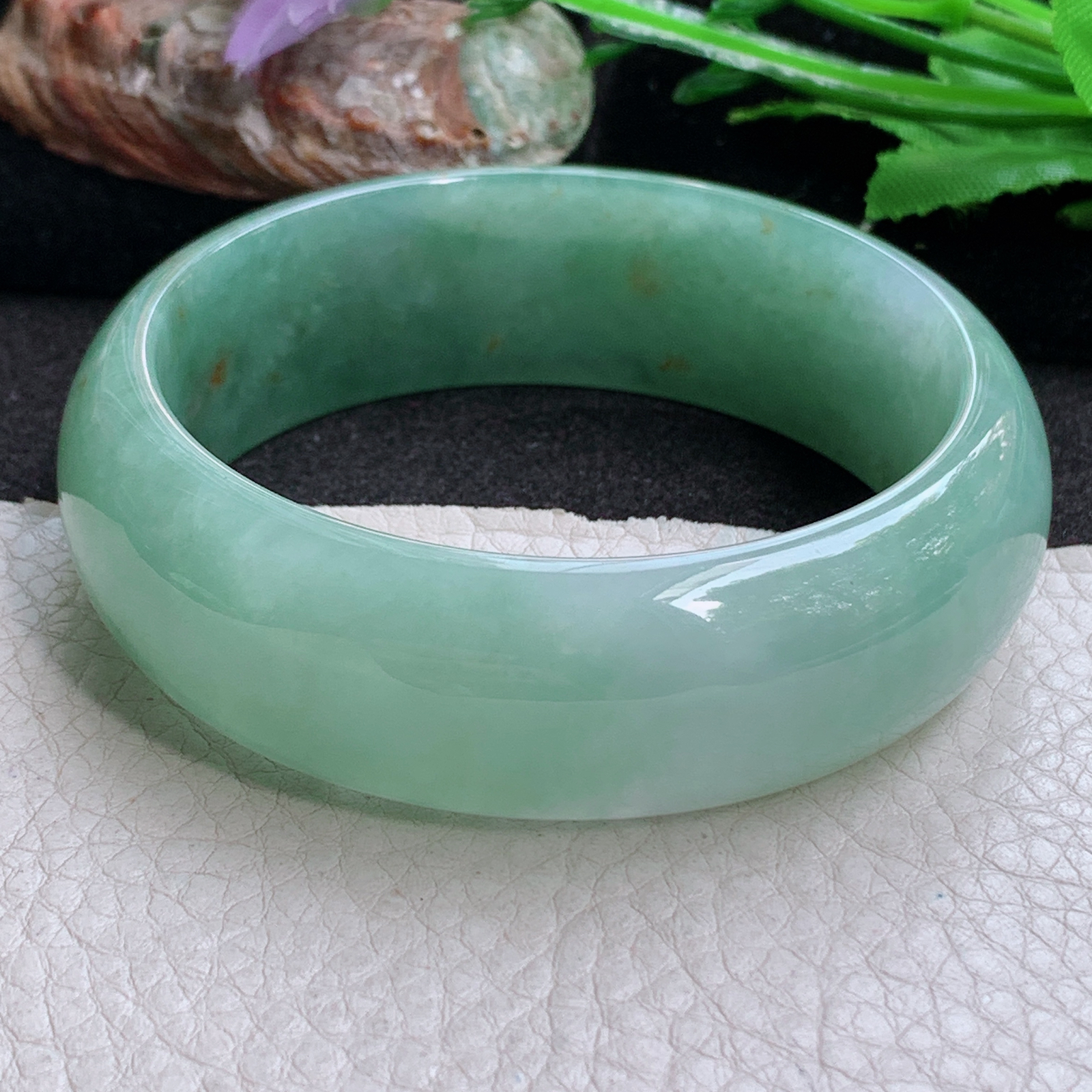 hh稀有款59*20*7.6轮胎镯 缅甸翡翠a货玉手镯 满绿飘花正圈玉手环