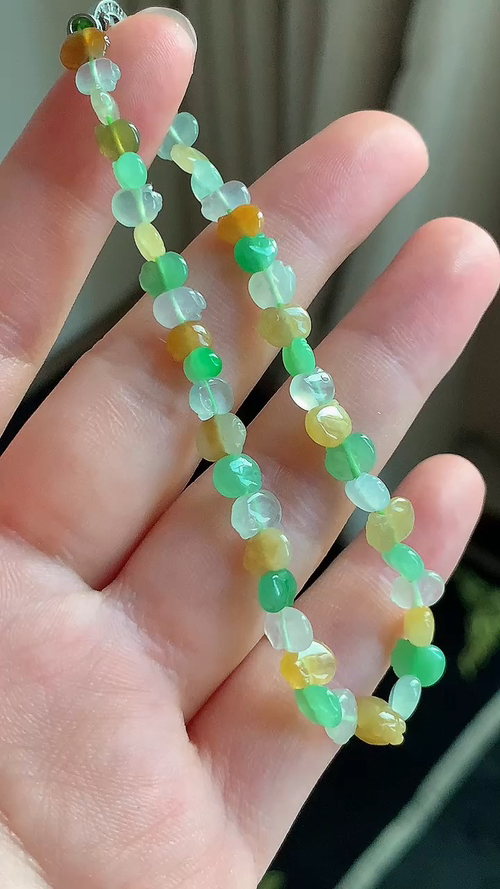 天然翡翠，多彩手串 尺寸5.4-2.8 ar622