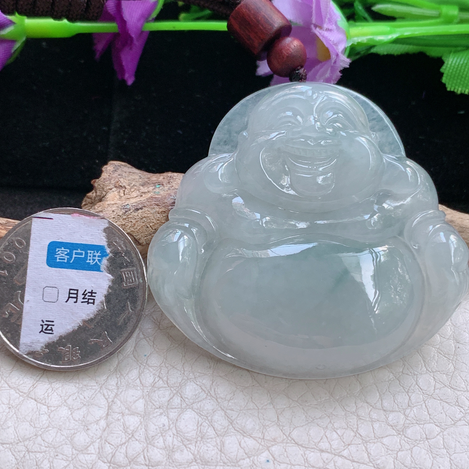 zen自然光47.5*50.6*9.5缅甸翡翠冰透大佛公吊坠弥勒佛项坠